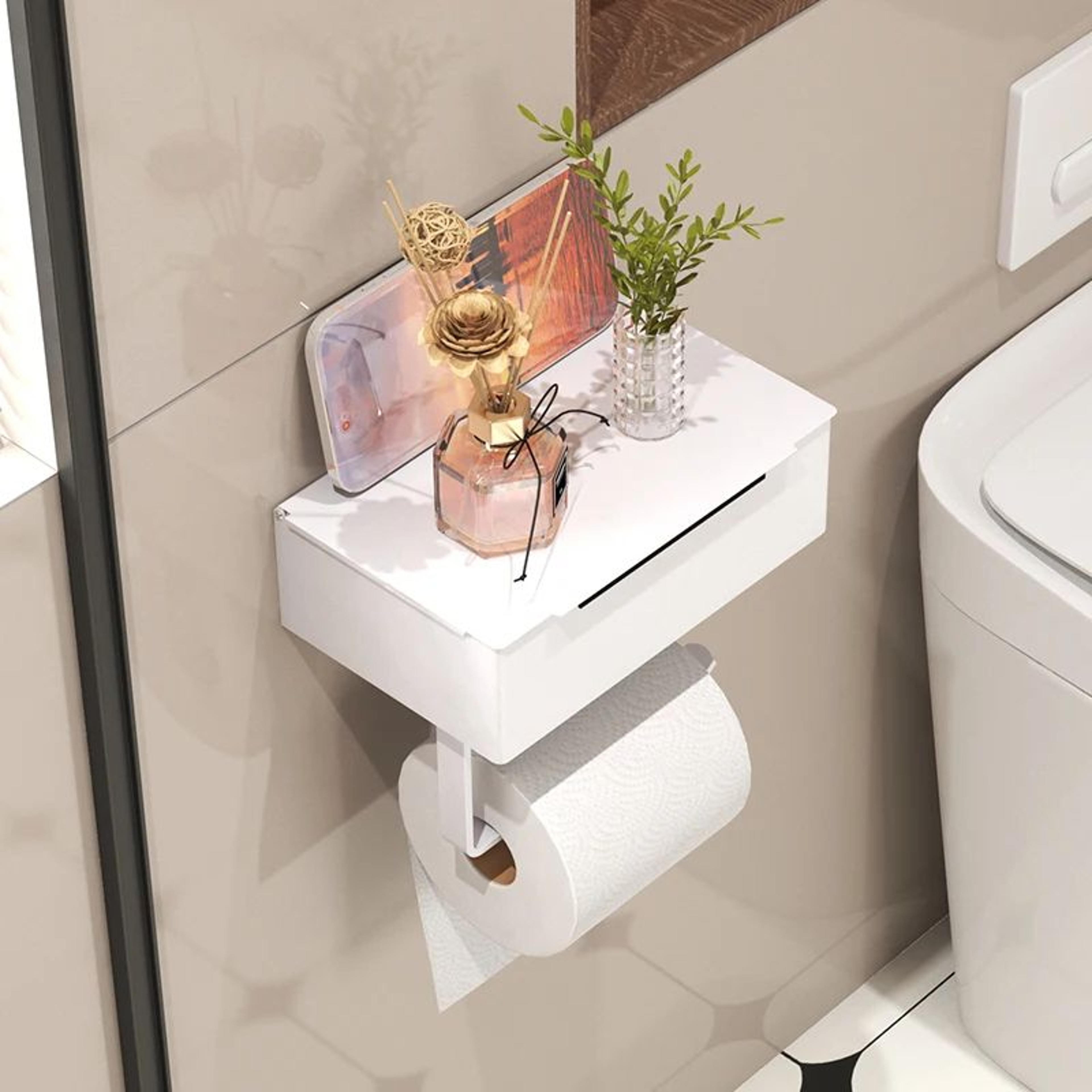 NoDrill Toilet Paper Holder With Wet Wipe Storage Box And Bathroom Shelf 2