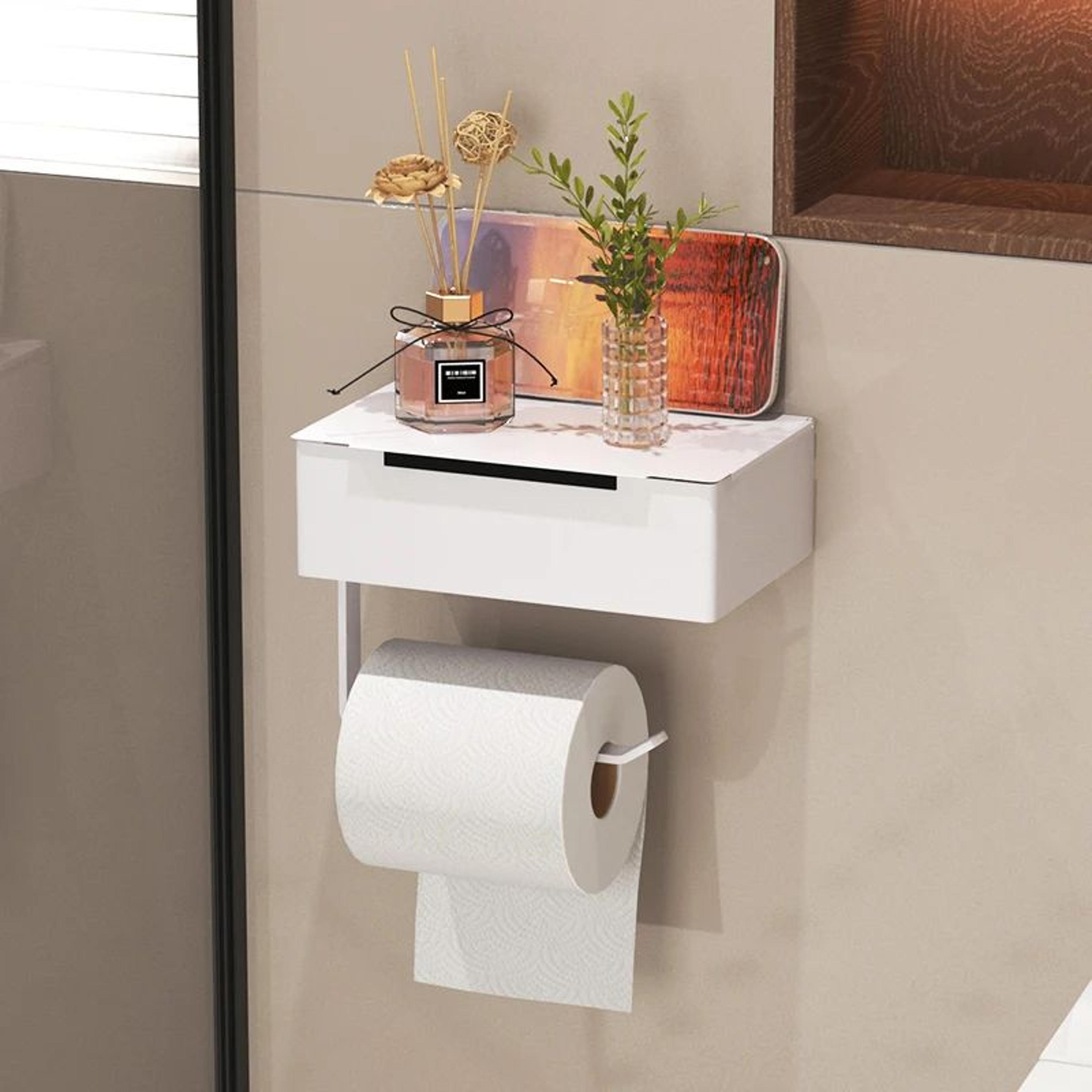 NoDrill Toilet Paper Holder With Wet Wipe Storage Box And Bathroom Shelf 3