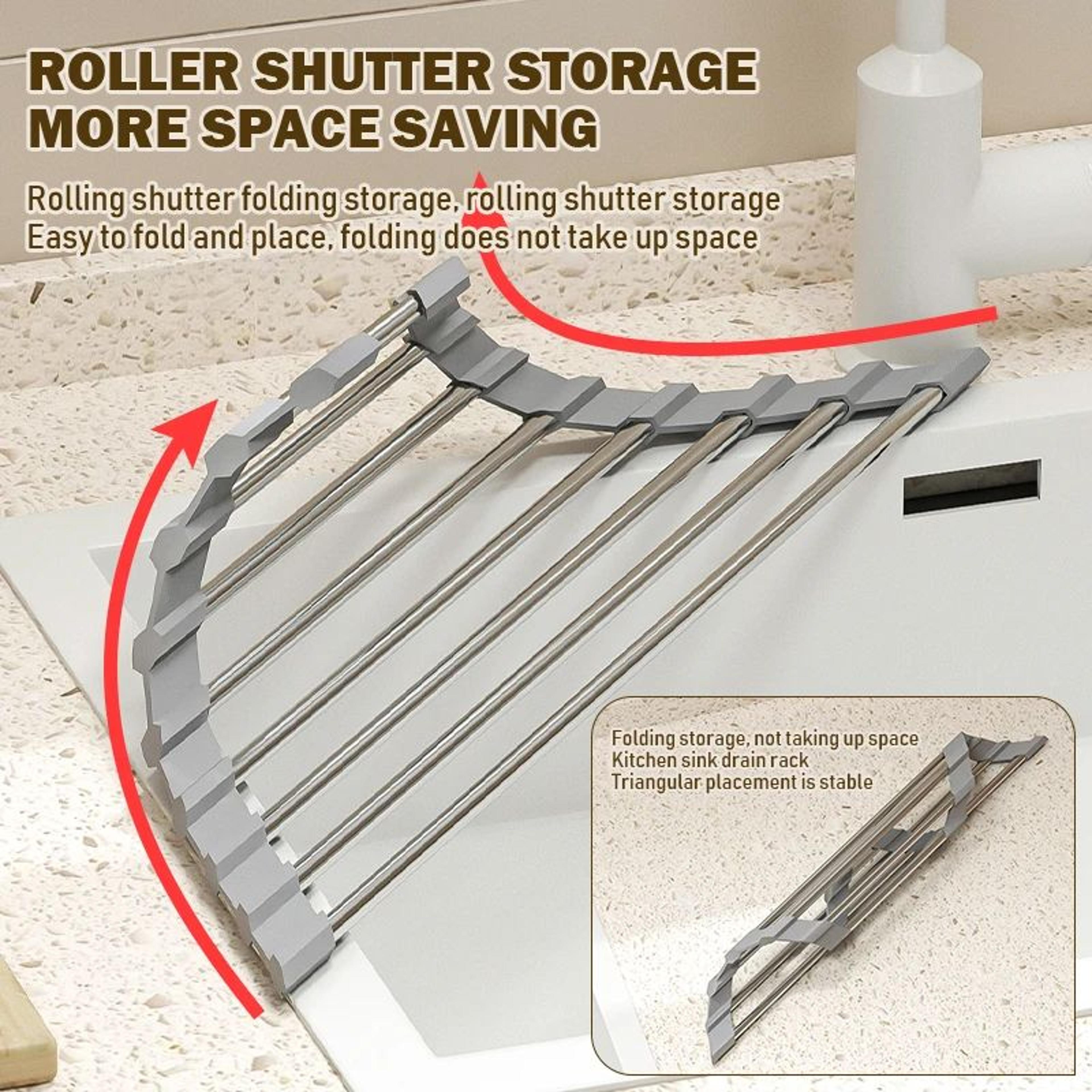 Triangle Roll Up Dish Drying Rack Stainless Steel Corner Sink Organizer 5
