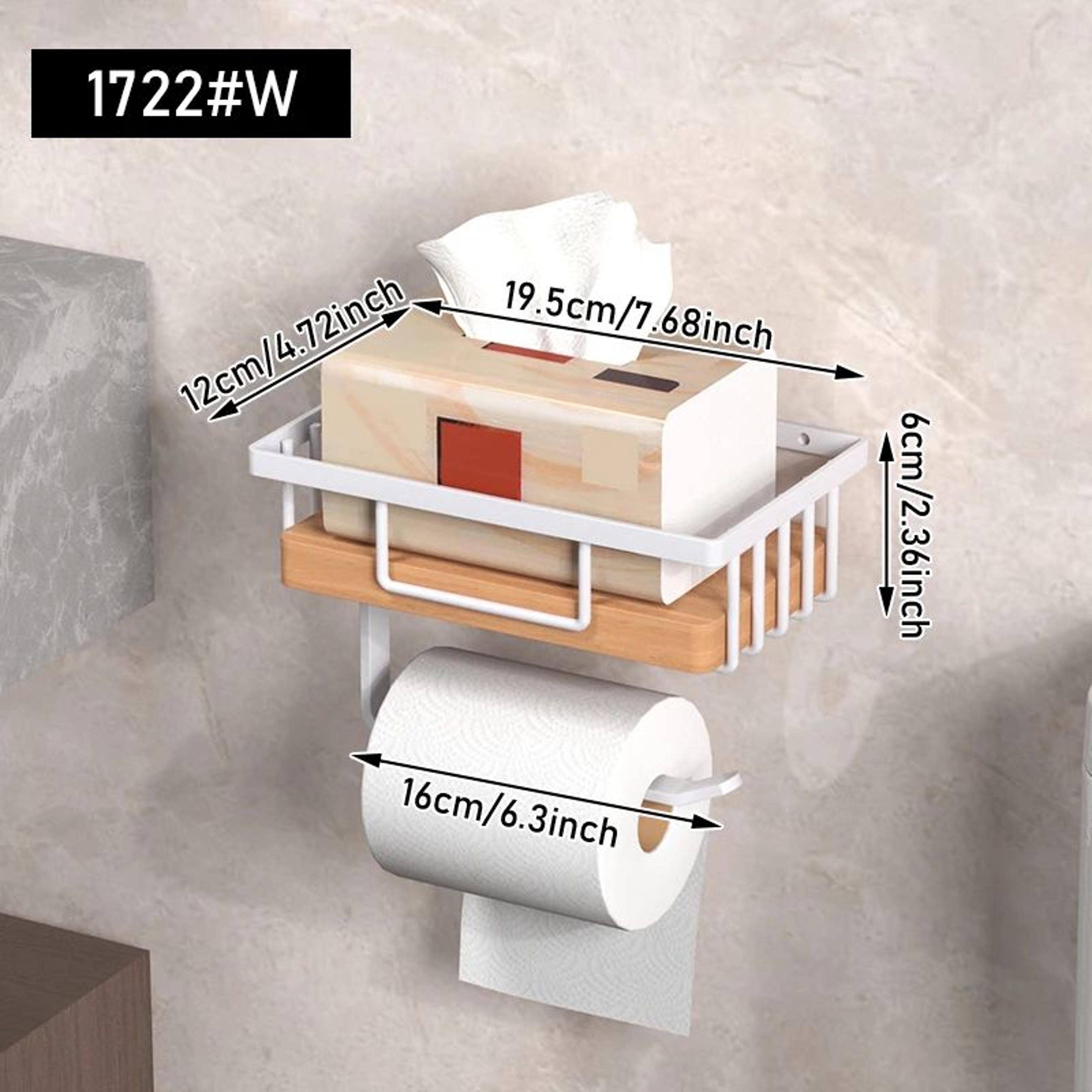 Wooden Toilet Paper Holder With Shelf Wall Mounted Bathroom Organizer 9