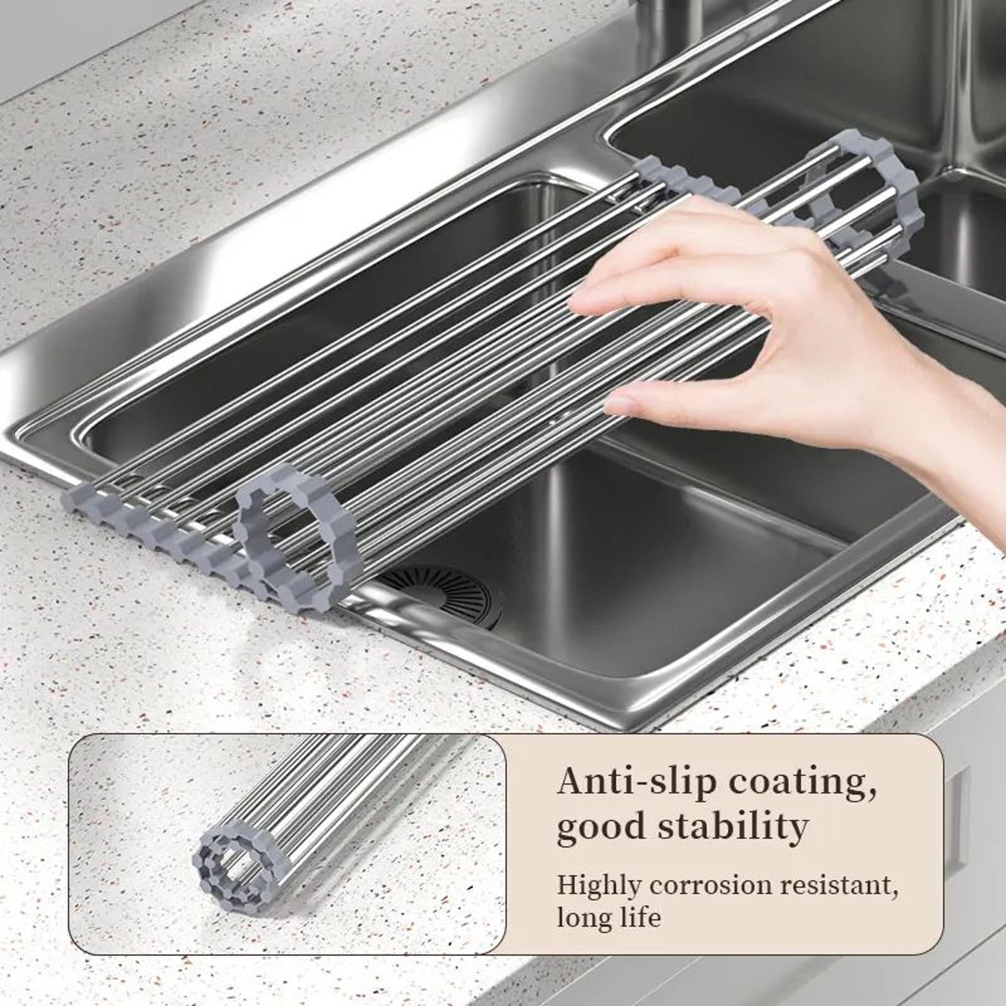 Roll Up Over Sink Stainless Steel Dish Drying Rack 0