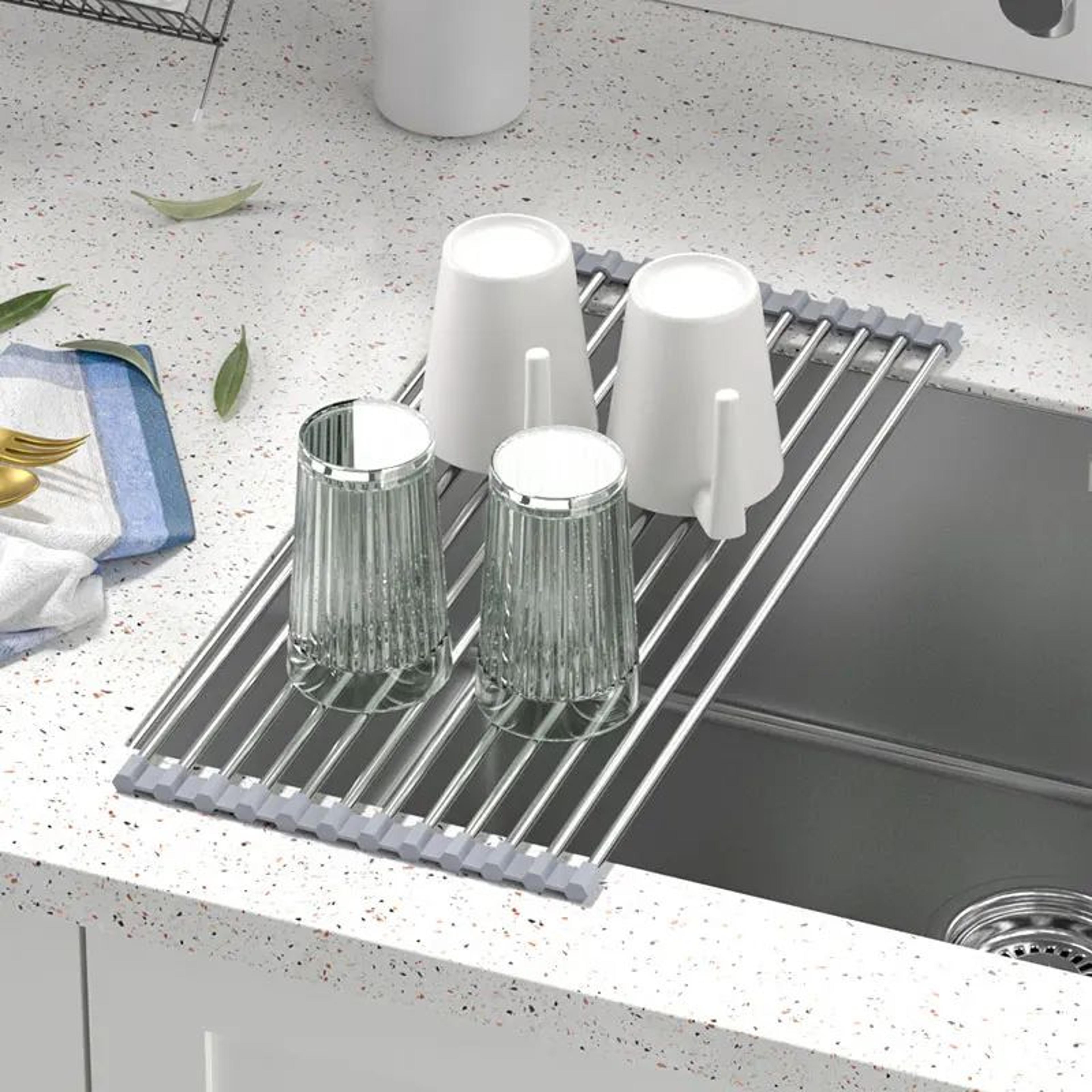 Roll Up Over Sink Stainless Steel Dish Drying Rack 2