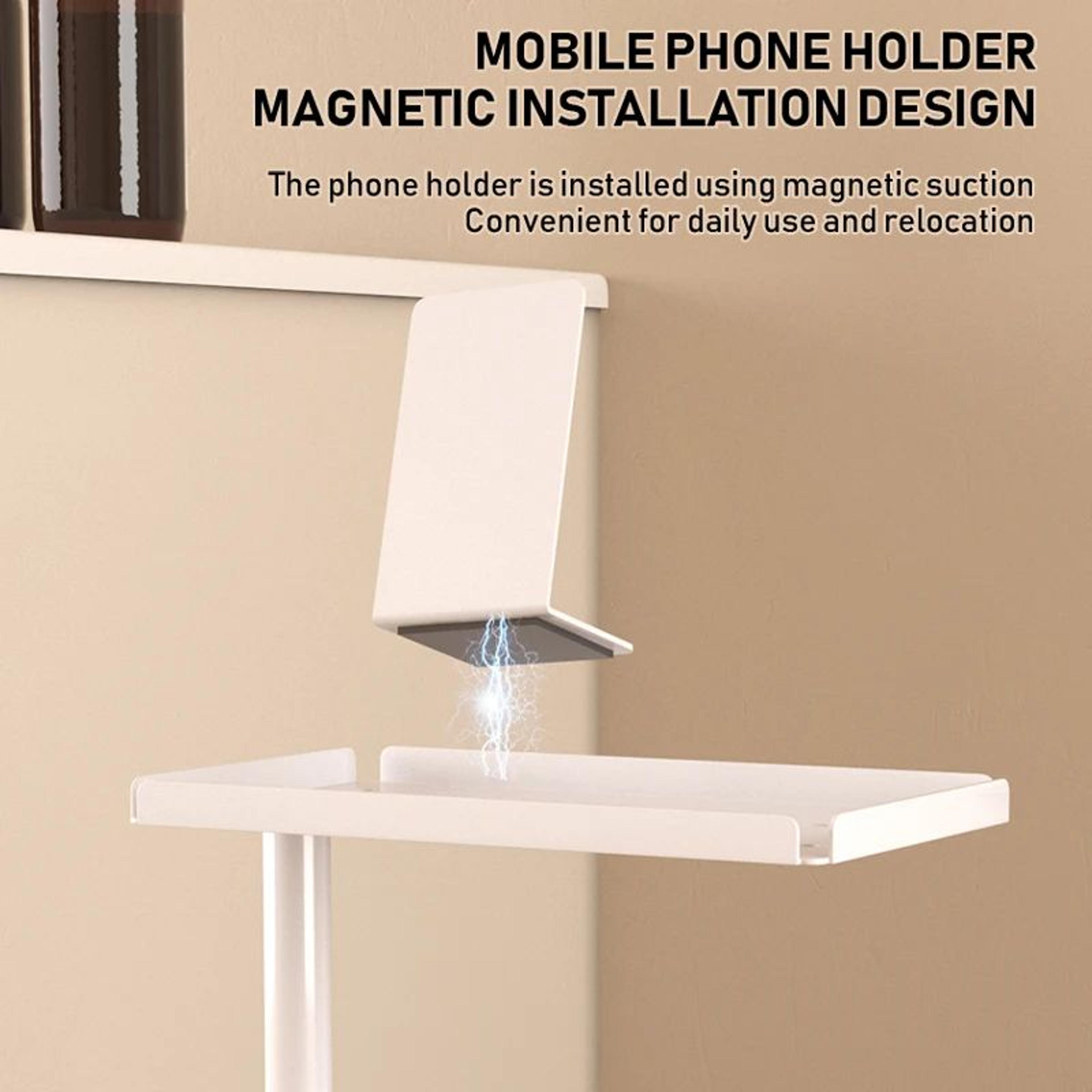 Floor Standing Toilet Paper Holder With Magnetic Roll Bar And Toilet Brush Storage Tray 4