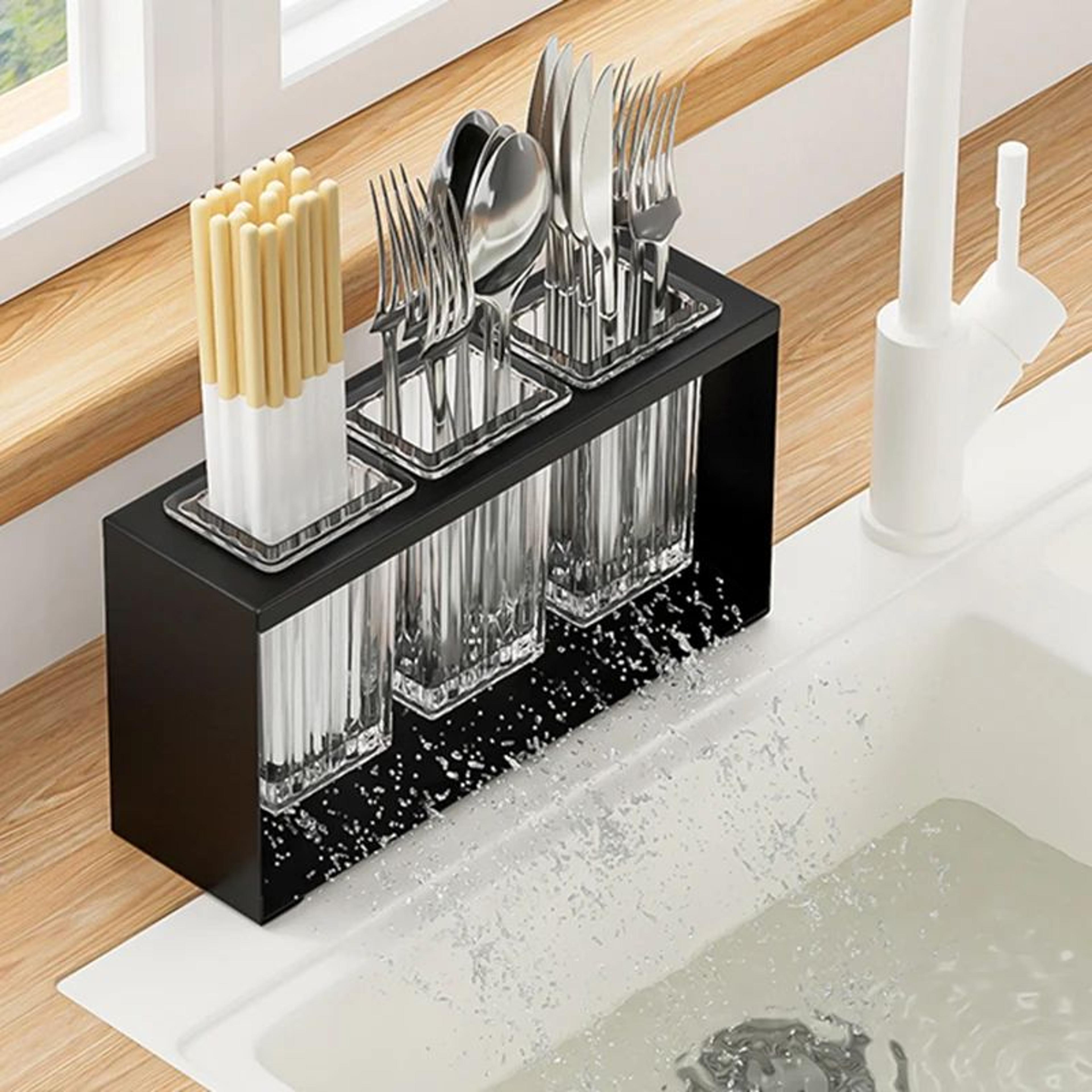 Countertop Chopstick And Utensil Holder With Drainage Rack 4