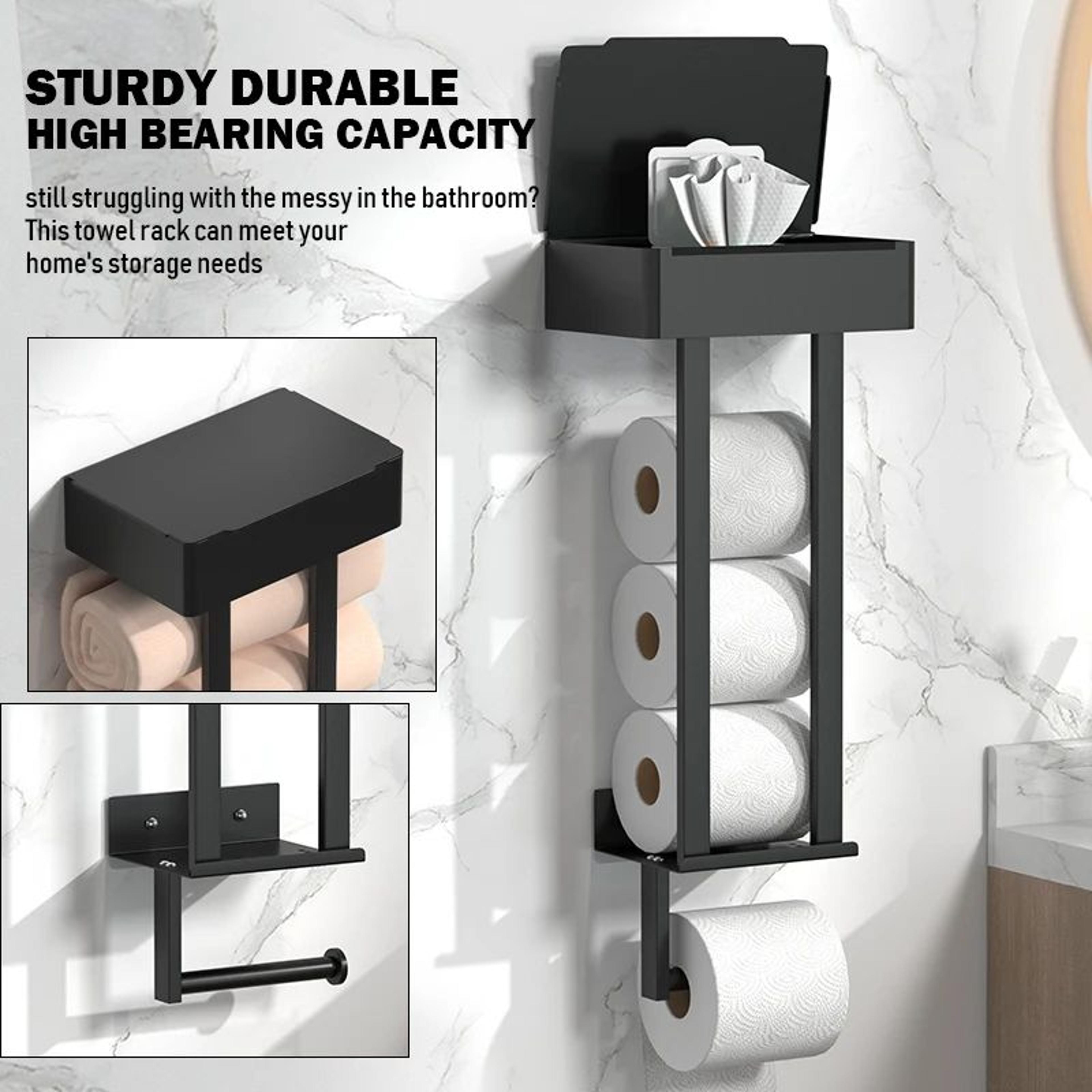 Modern Black Freestanding Toilet Paper Holder And Towel Rack 3