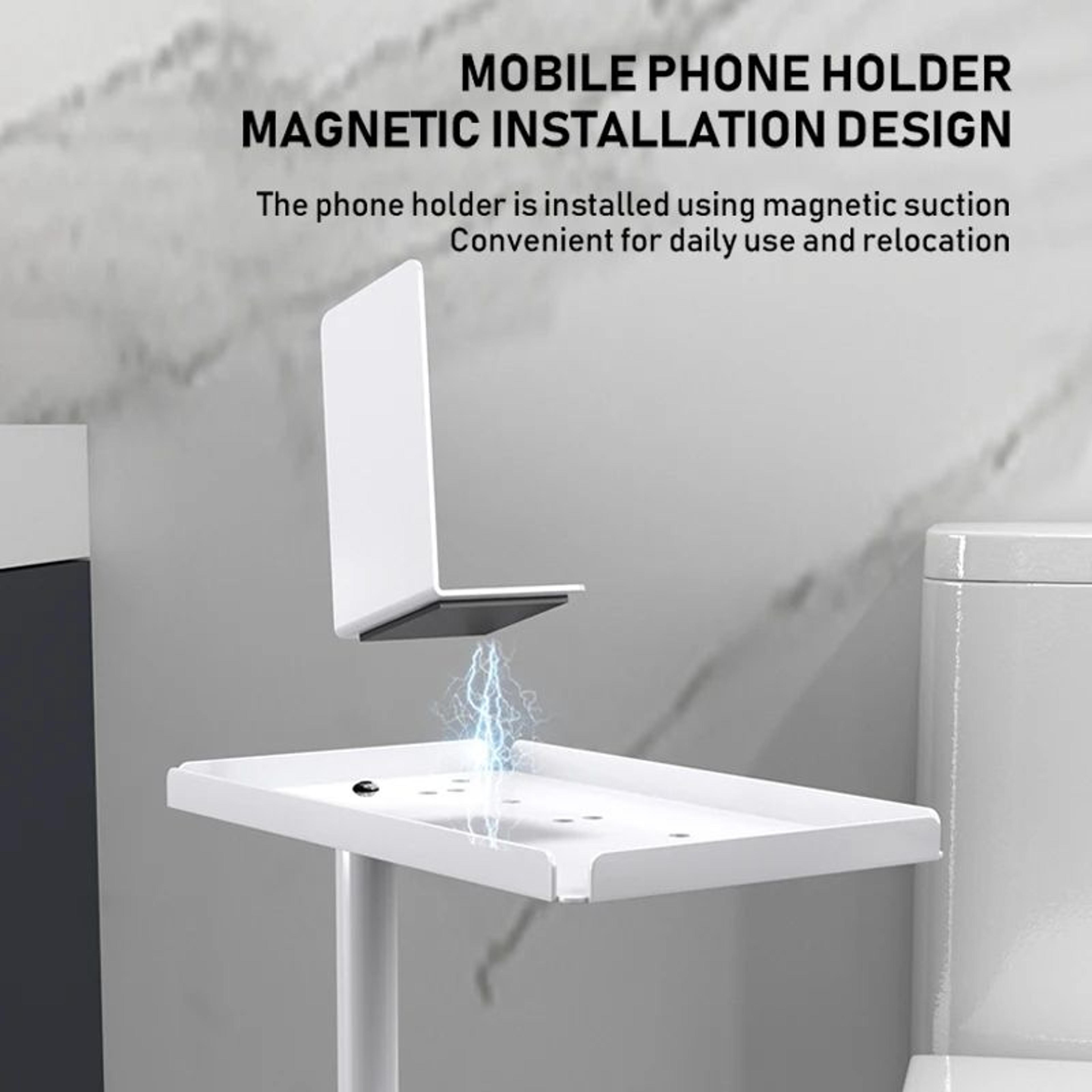 Freestanding Toilet Paper Holder With Storage Tray And Magnetic Roll Bracket 3
