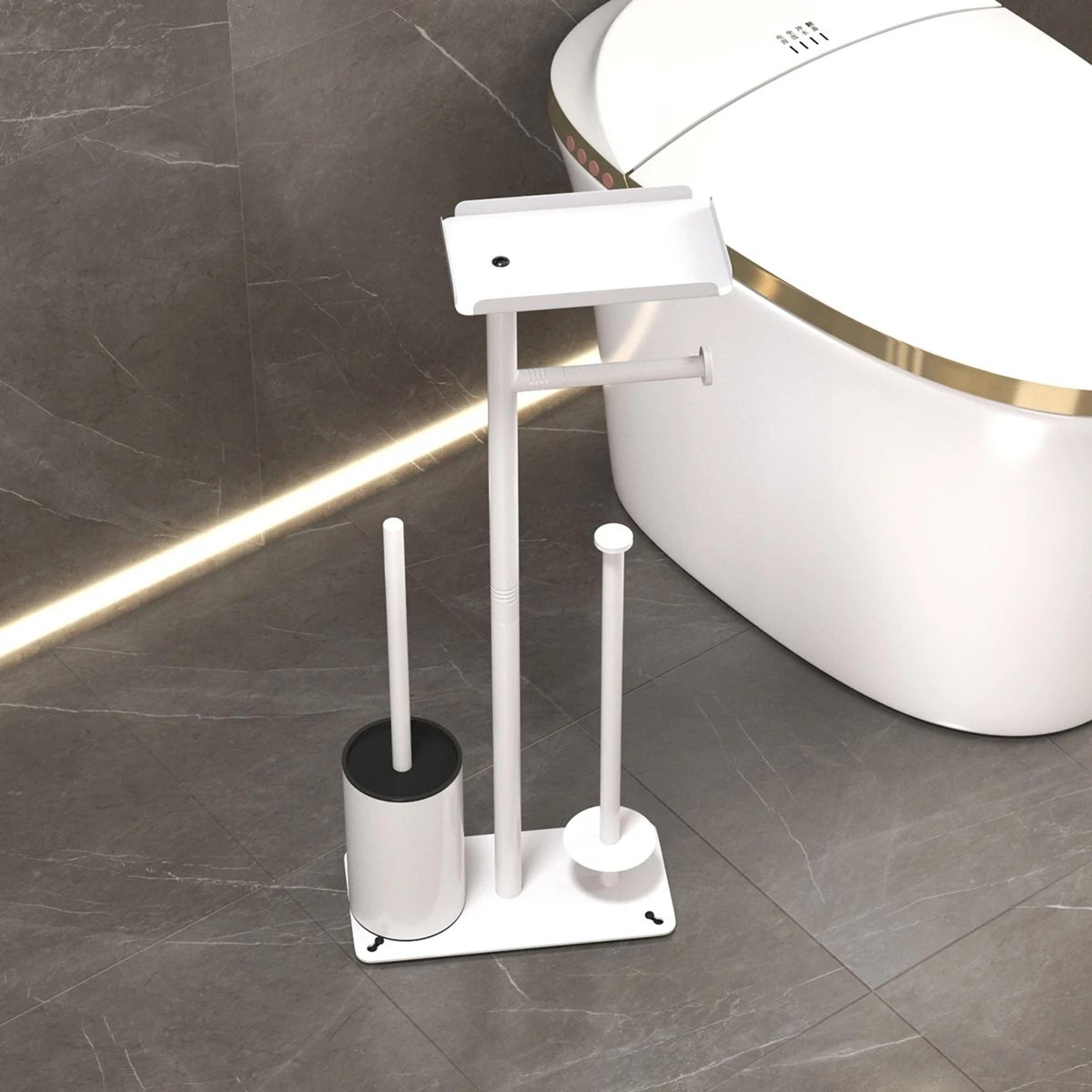 Luxury Floor Standing Toilet Paper Holder With Toilet Brush And Storage Rack 5