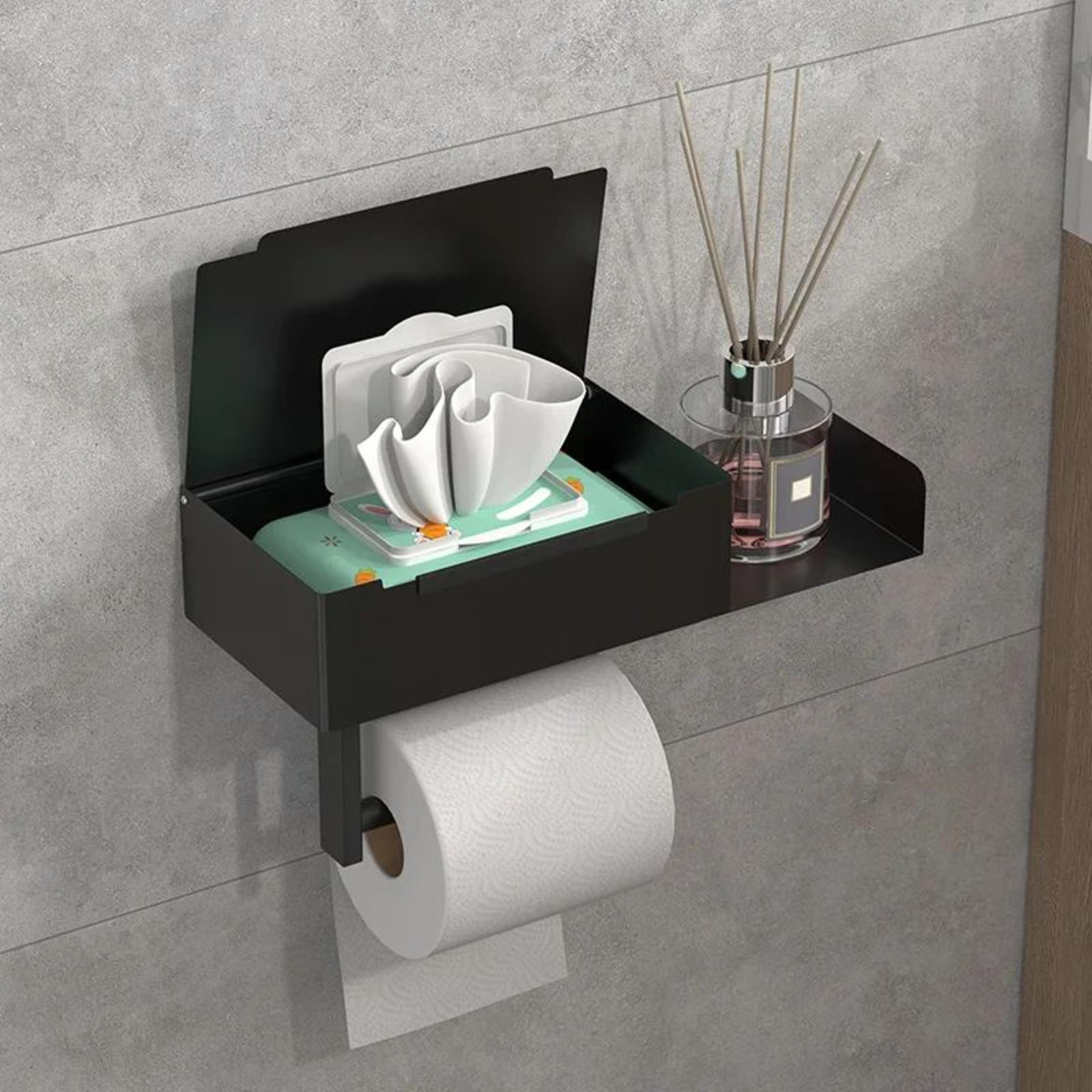 Wall Mounted Toilet Paper Holder With Shelf And Wet Wipes Storage 1