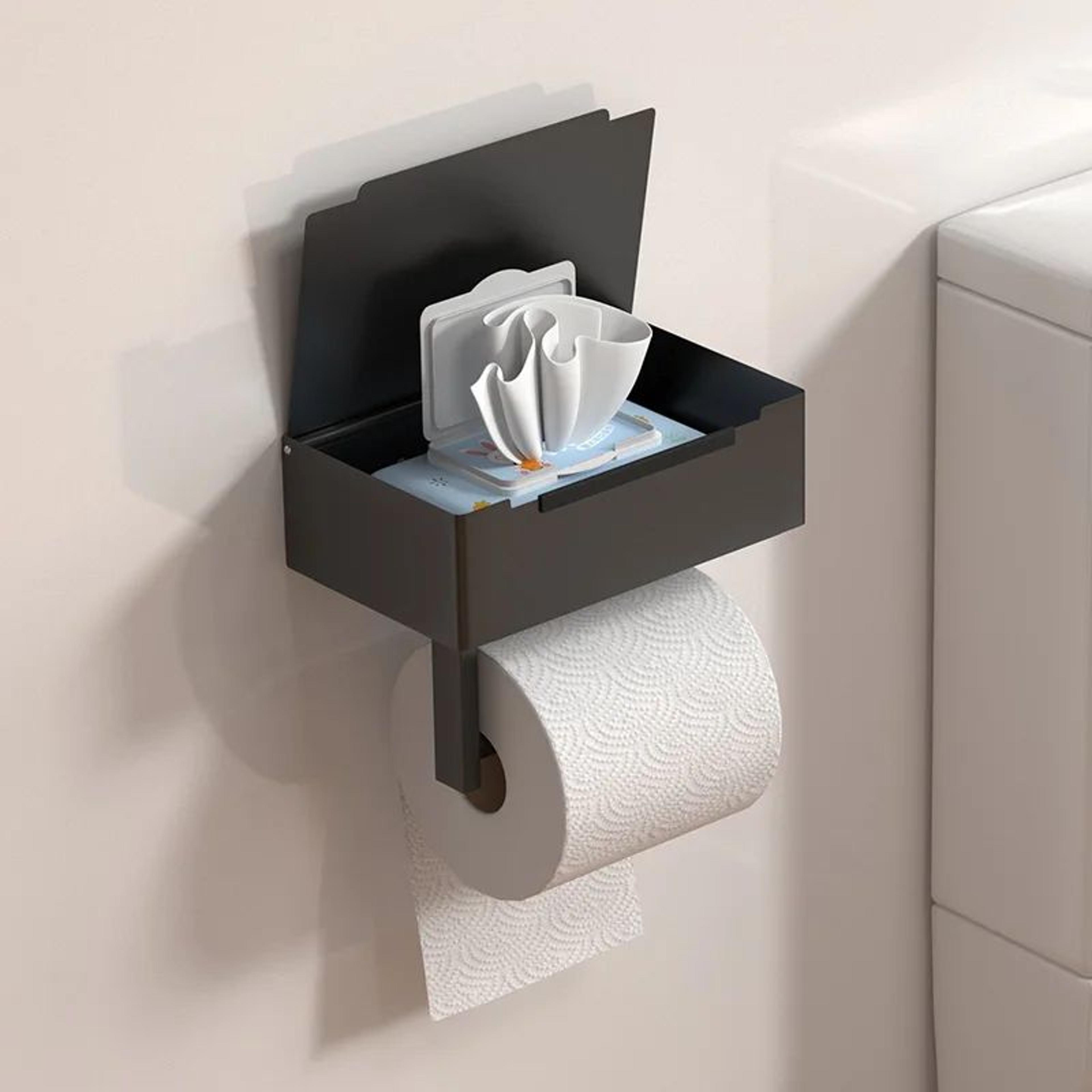Wall Mounted Toilet Paper Holder With Shelf And Wet Wipes Storage 3