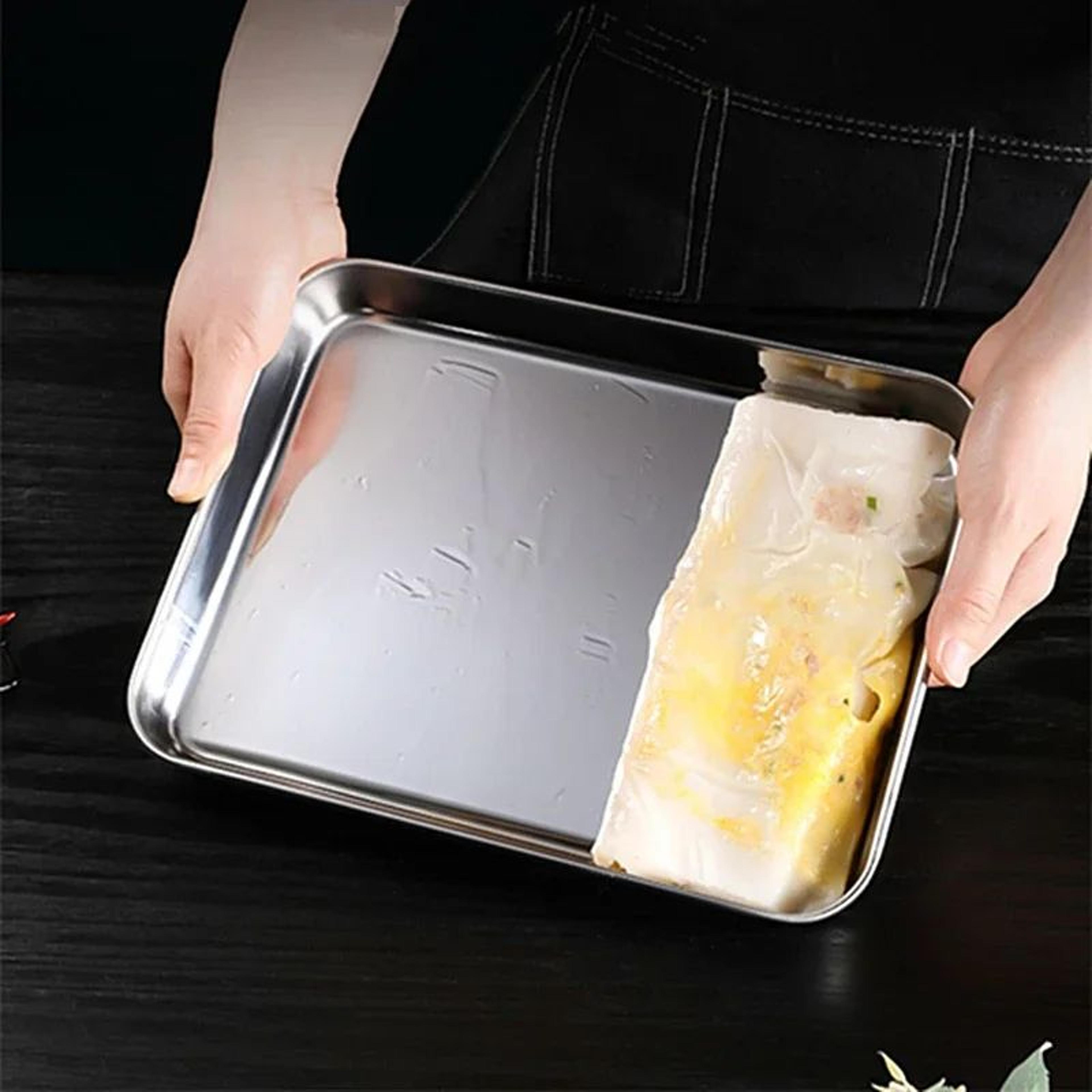 Stainless Steel Rectangular Food Serving Tray For Kitchen Storage Dining And Buffet 5
