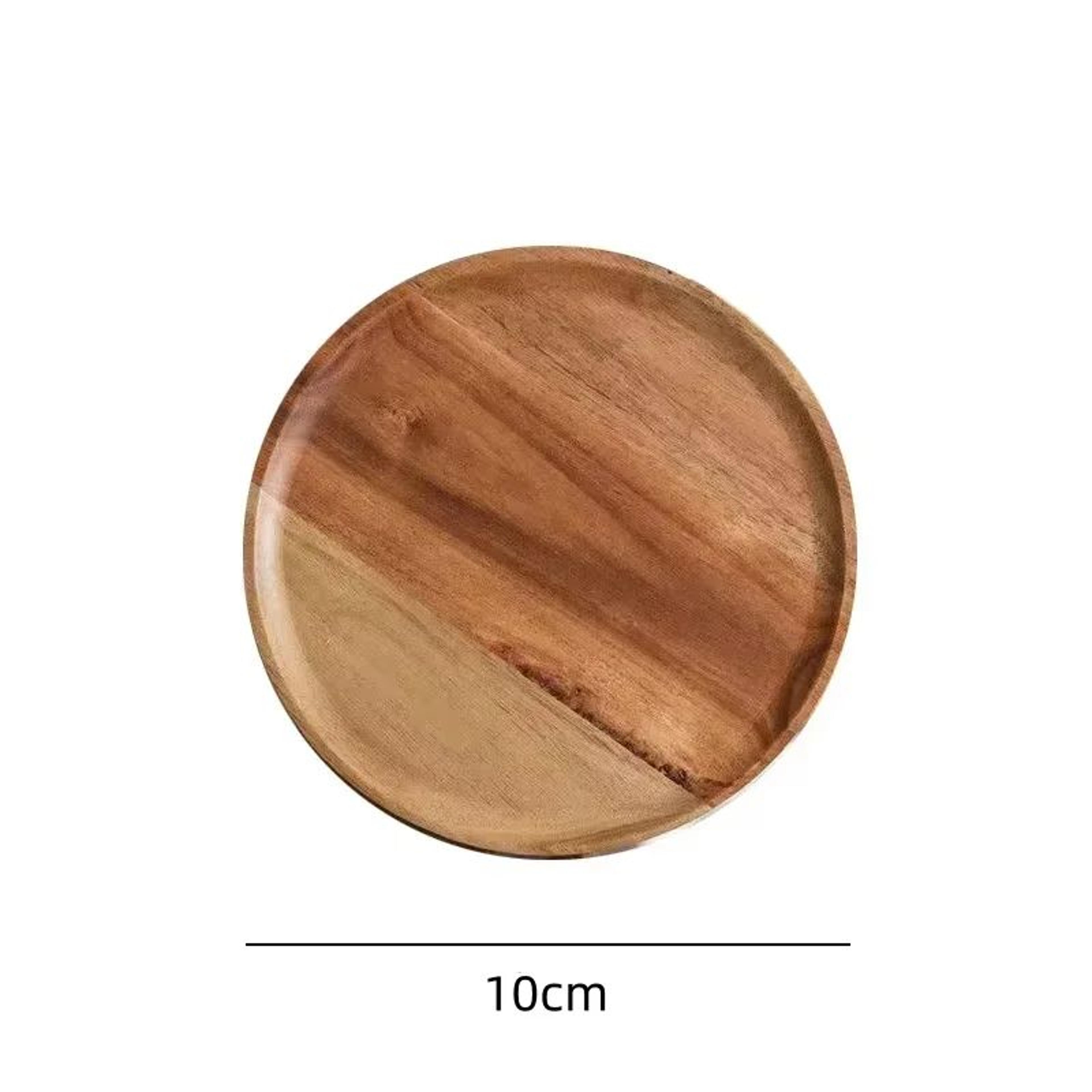 Retro Acacia Wood Round Serving Platter For Pizza Desserts And Snacks 6