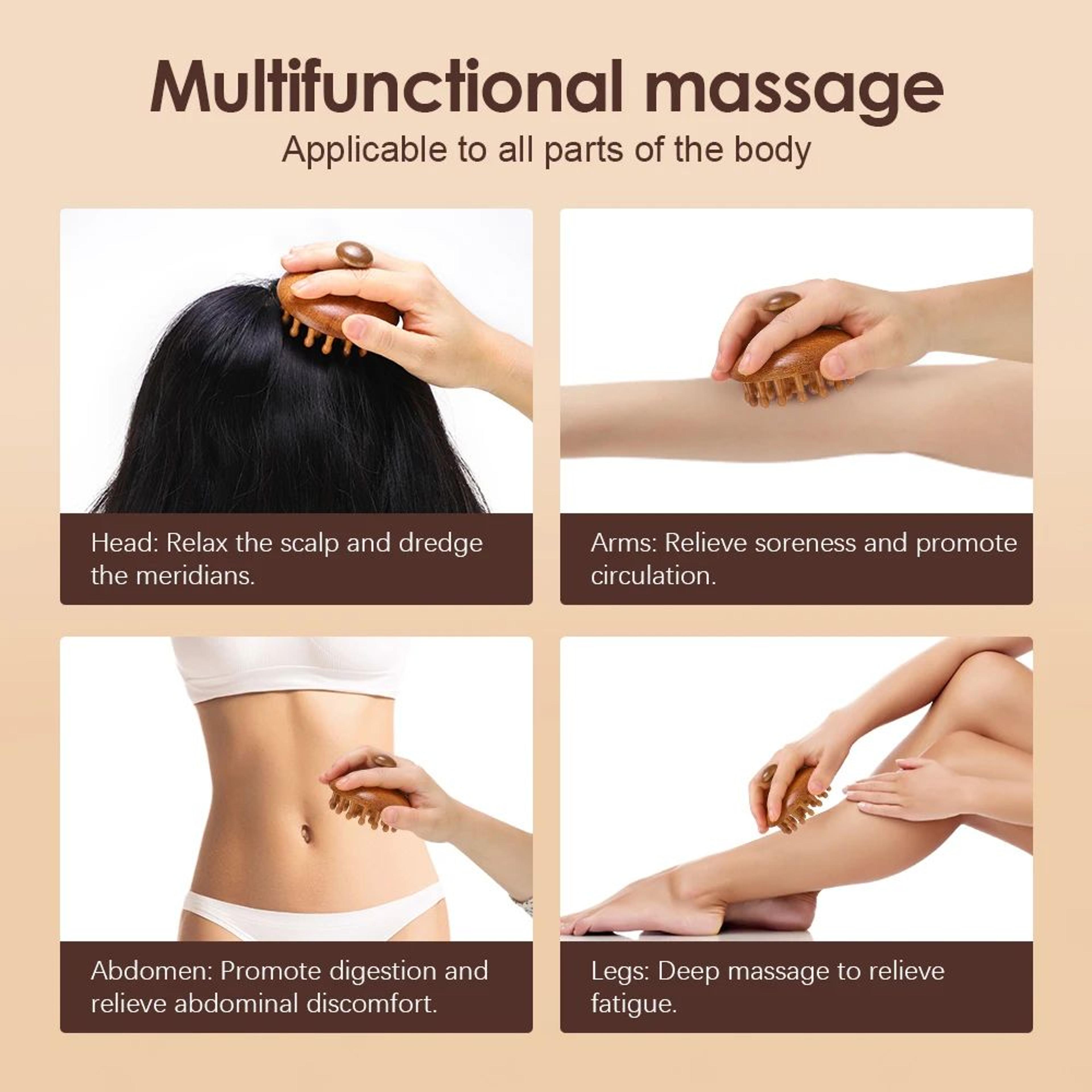 Natural Sandalwood Scalp Massager Comb With 28 Rounded Teeth For Head And Body Gua Sha 3