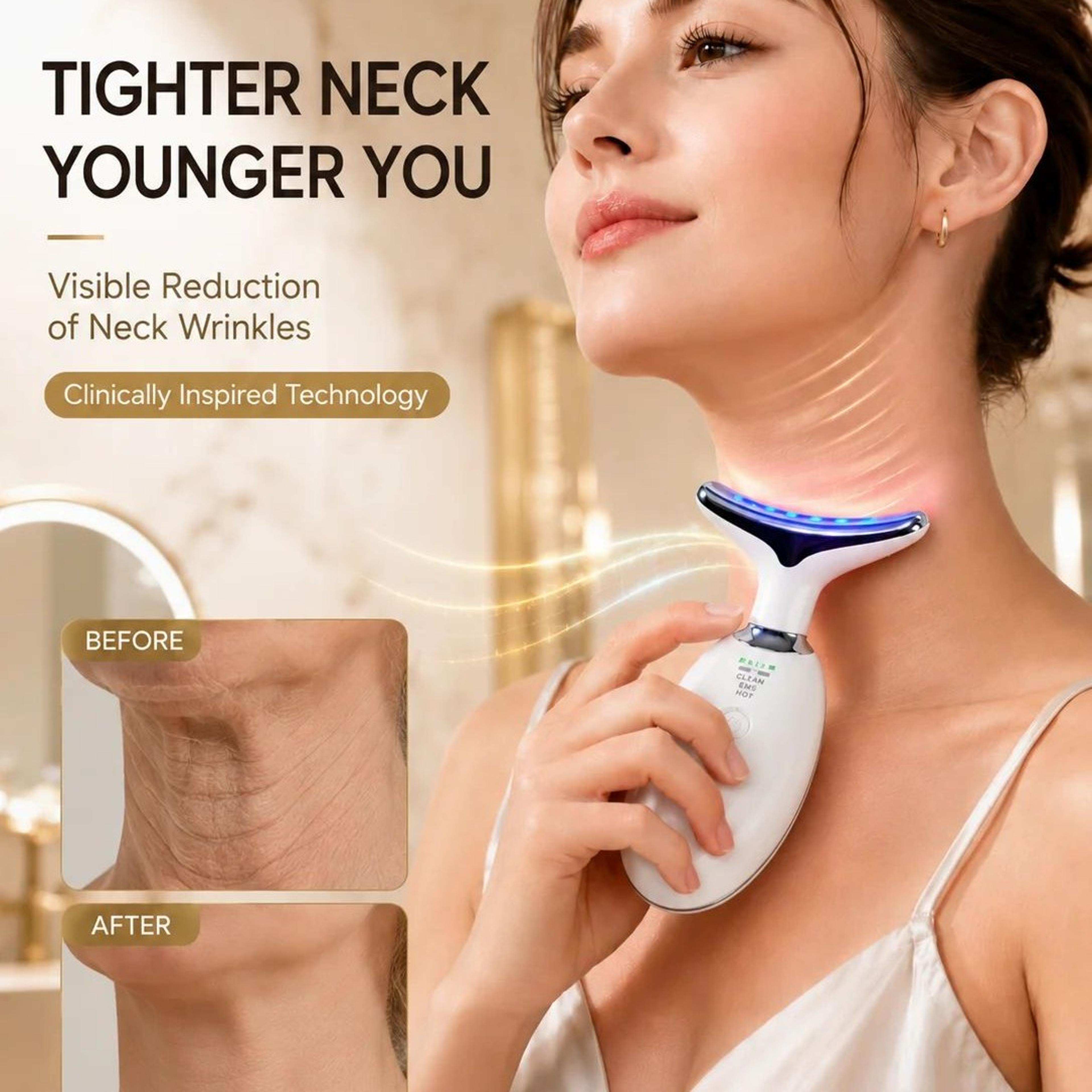 face and neck firming massager with heat and vibration for wrinkle care
