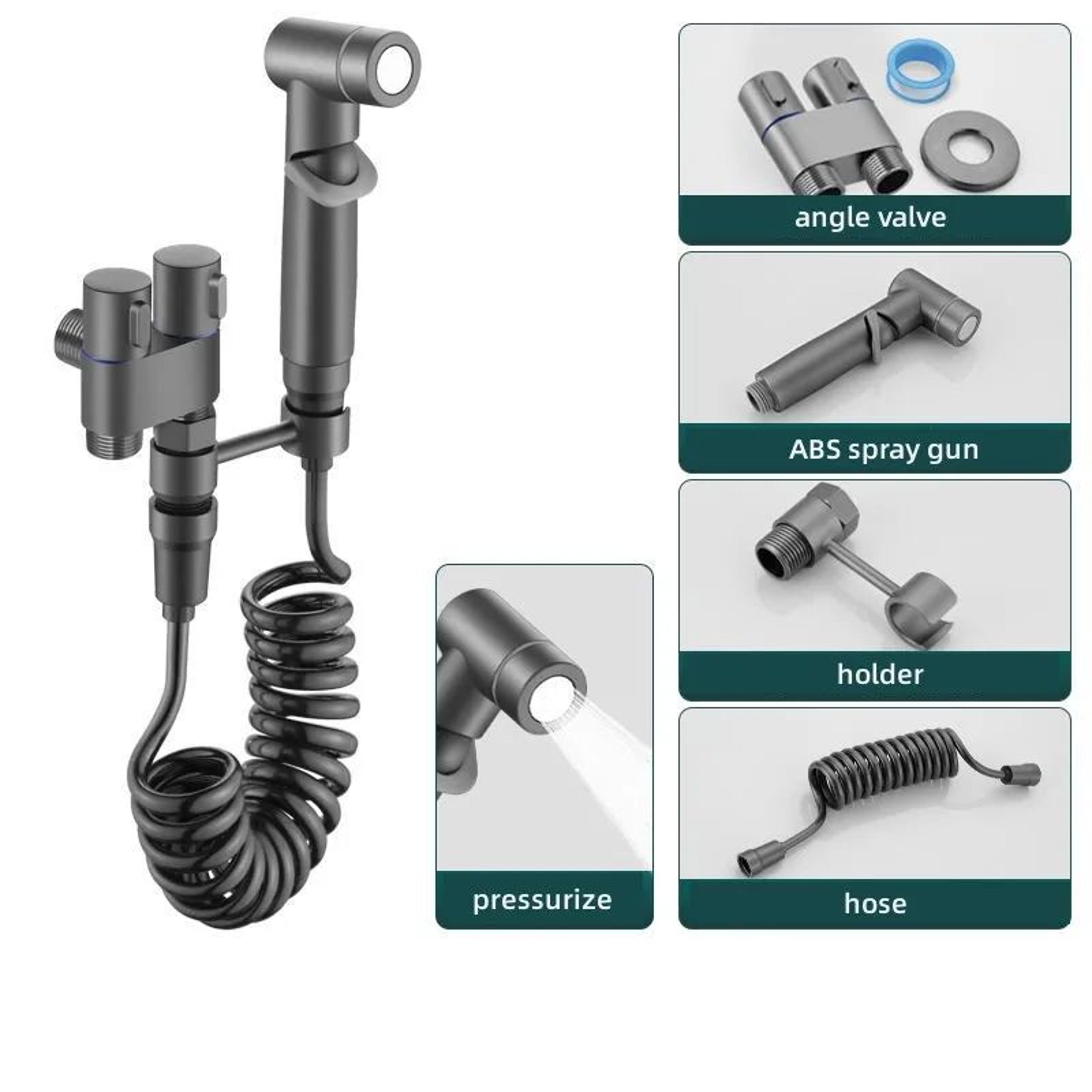 Handheld Bidet Sprayer Set With Double Outlet Angle Valve For Toilet Cleaning 7