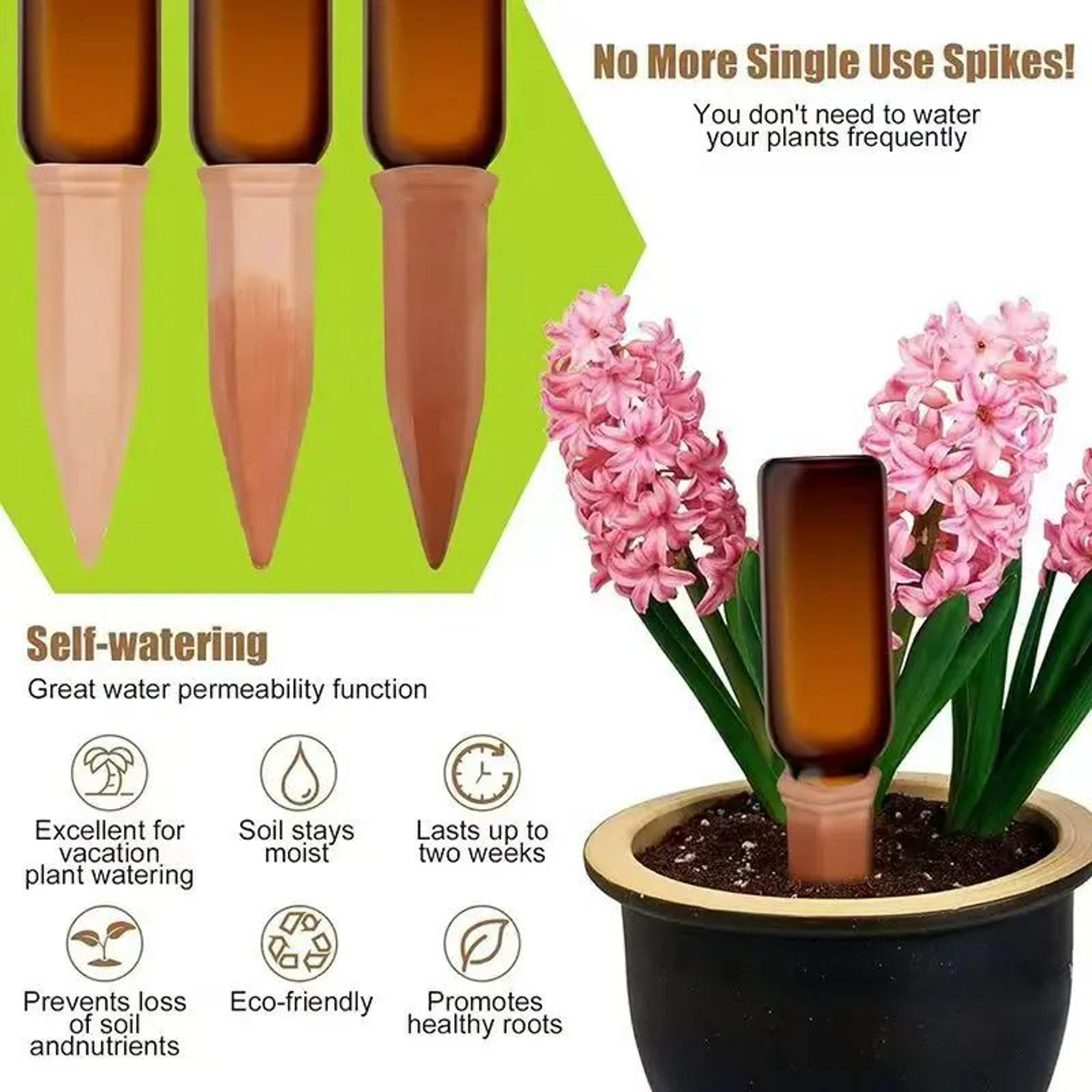 4 Pcs Terracotta Self Watering Plant Stakes Automatic Watering Spikes For Indoor  Outdoor Plants 1
