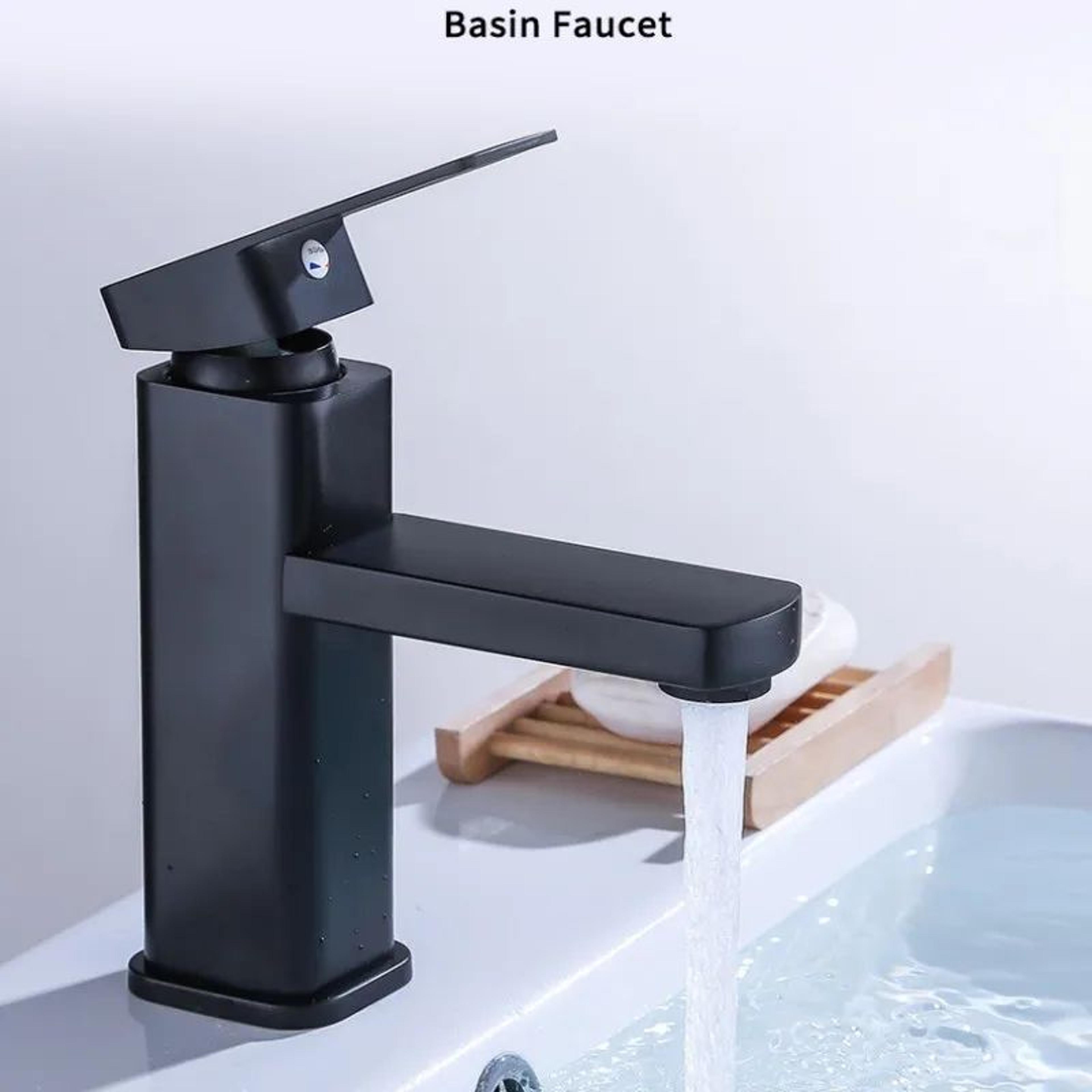 black square hot and cold bathroom basin mixer faucet