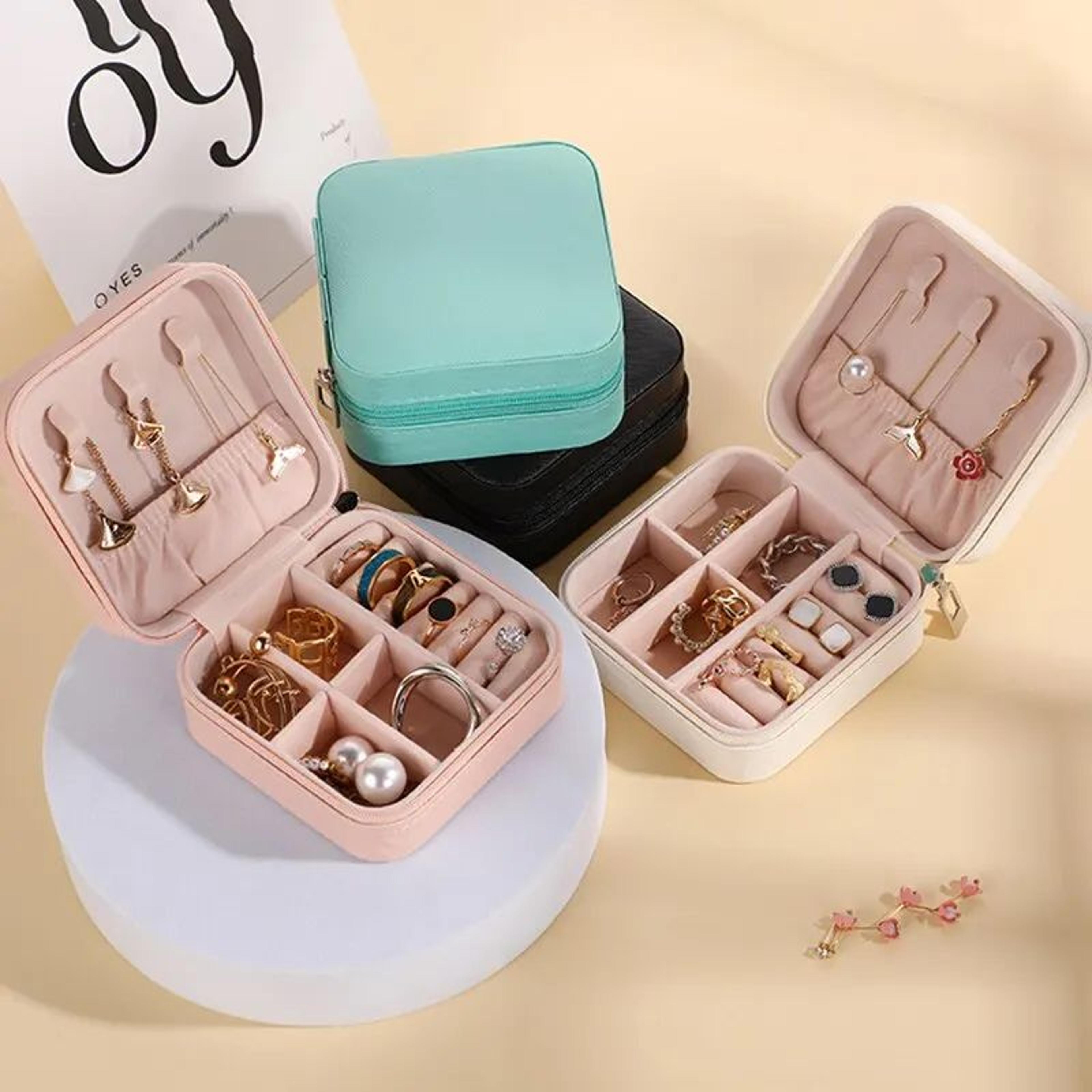 portable jewelry organizer case - mini pu leather travel jewelry box for rings, earrings and necklaces