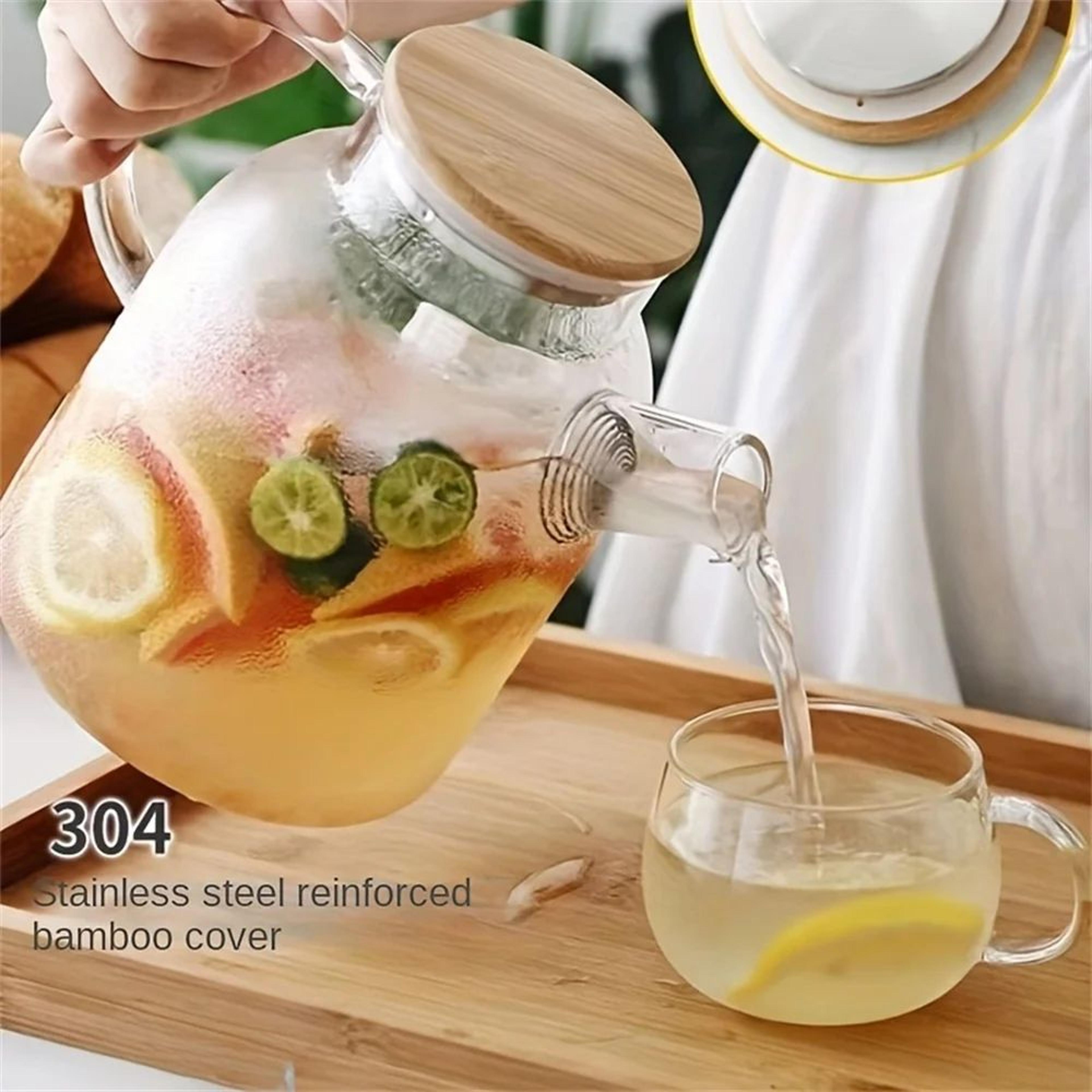 1L18L Heat Resistant Borosilicate Glass Teapot With Bamboo Lid 4