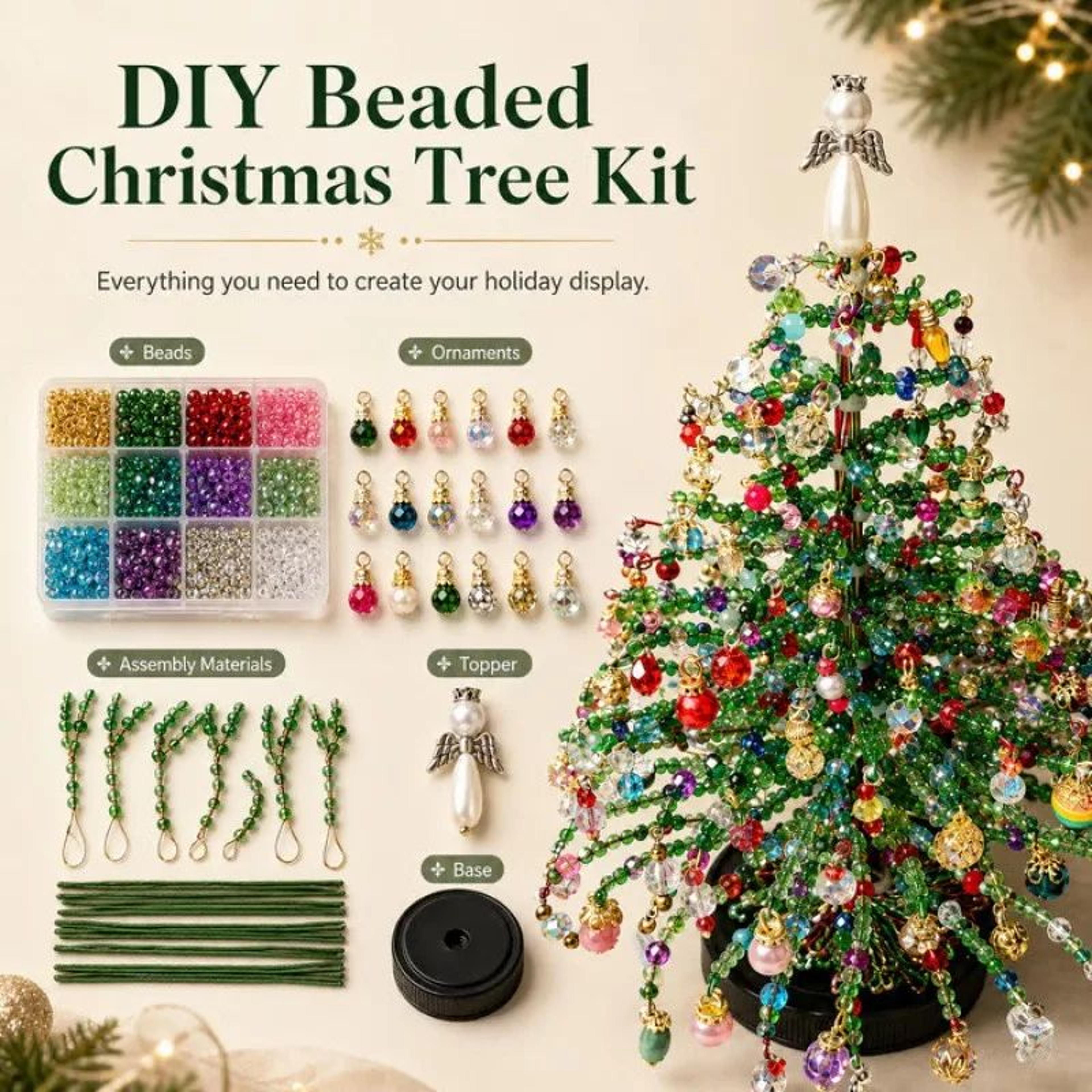 DIY Beaded Christmas Tree Kit Handmade Holiday Craft And Tabletop Decor 3