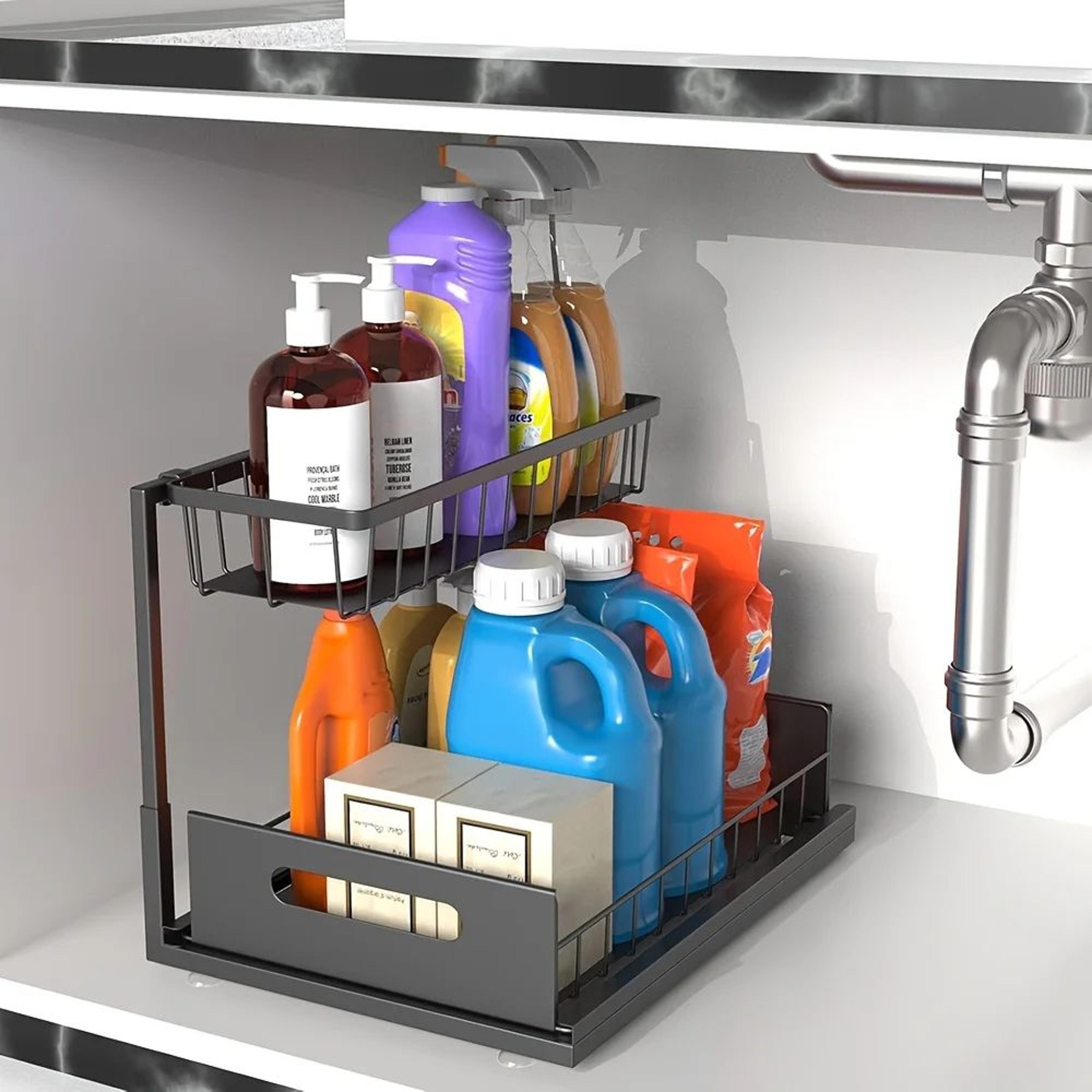 2Tier Sliding Under Sink Organizer With PullOut Metal Storage 5