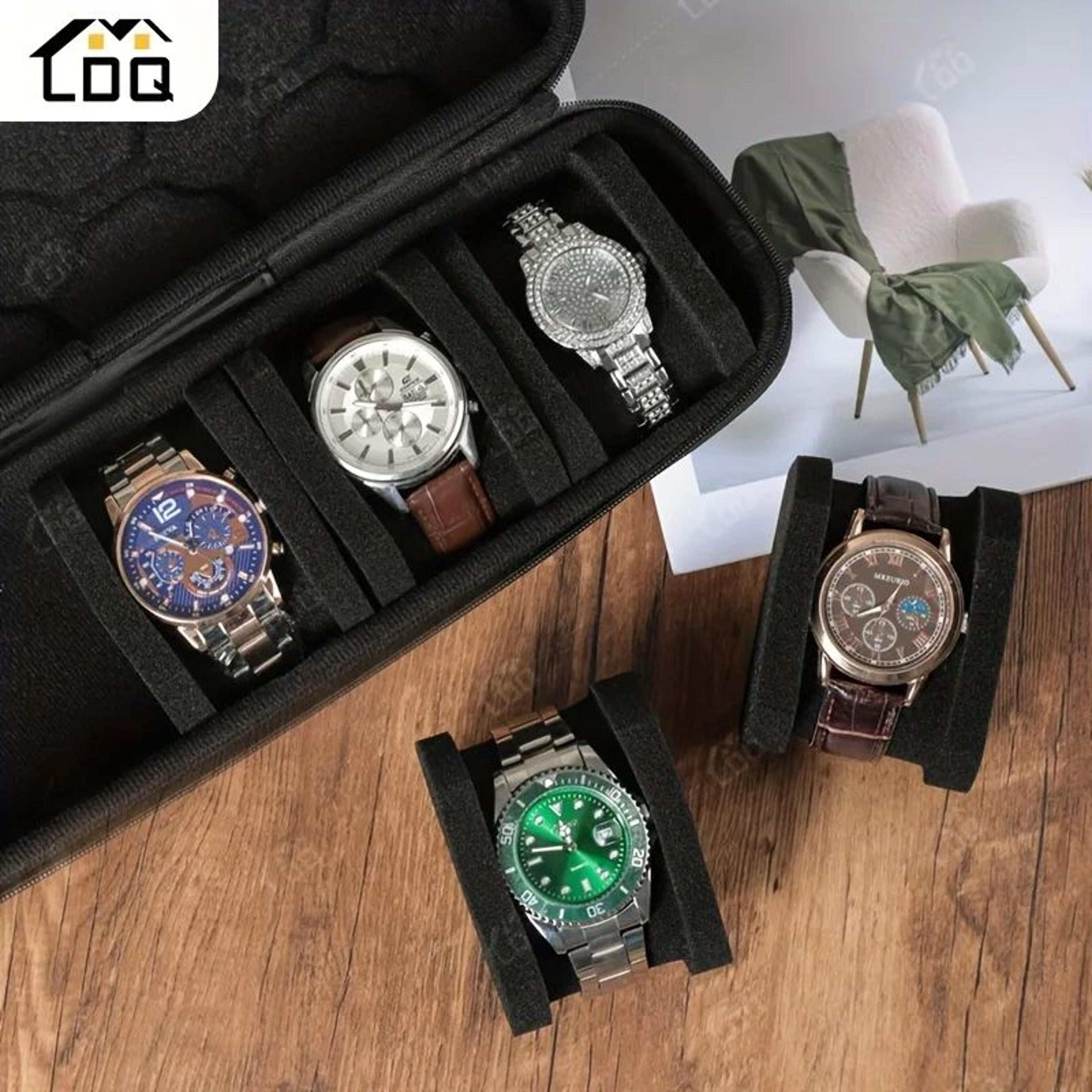 5Slot Hard Shell Watch Travel Case With Foam Pillows And Carry Handle 2
