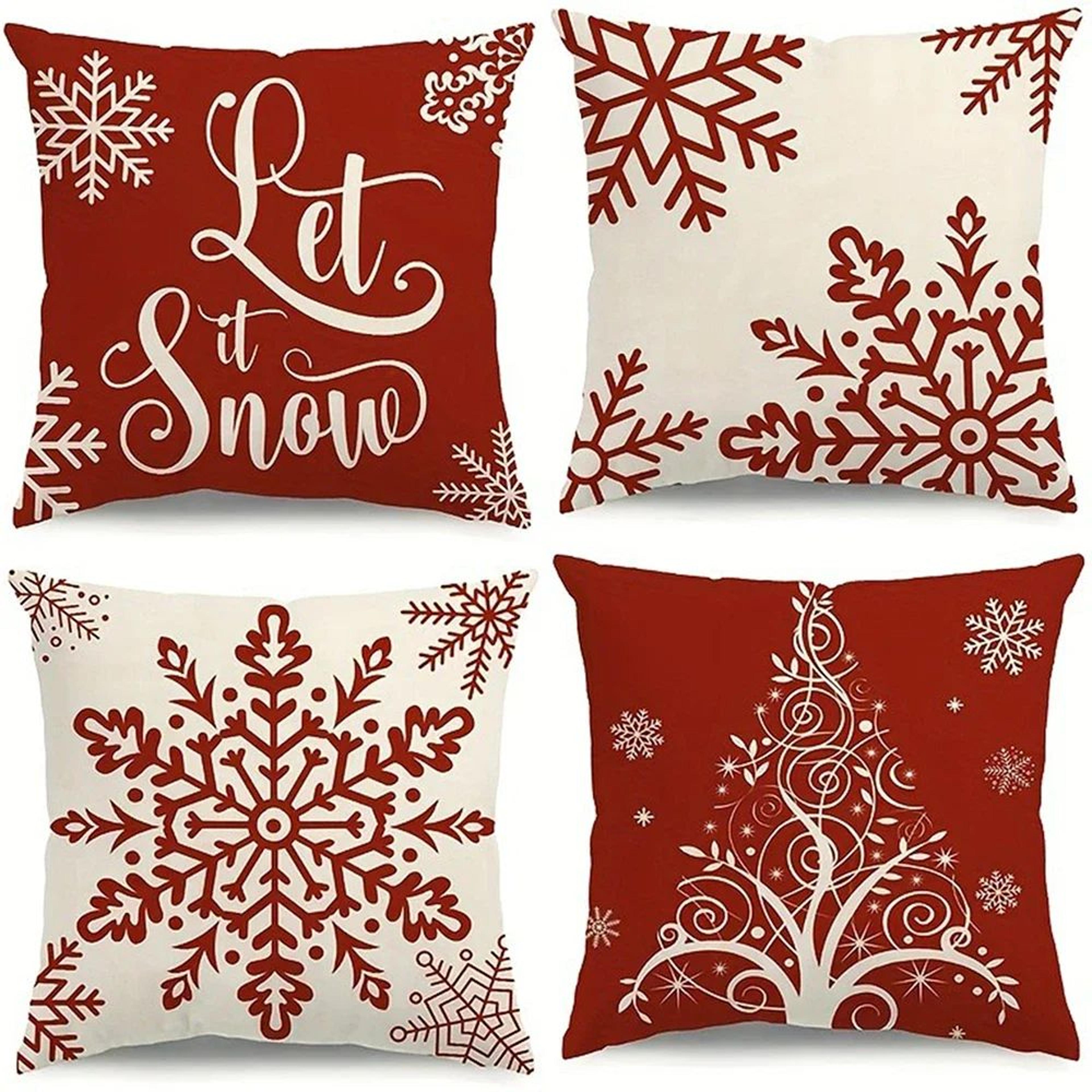 red snowflake christmas tree pillow cover - festive holiday cushion decor