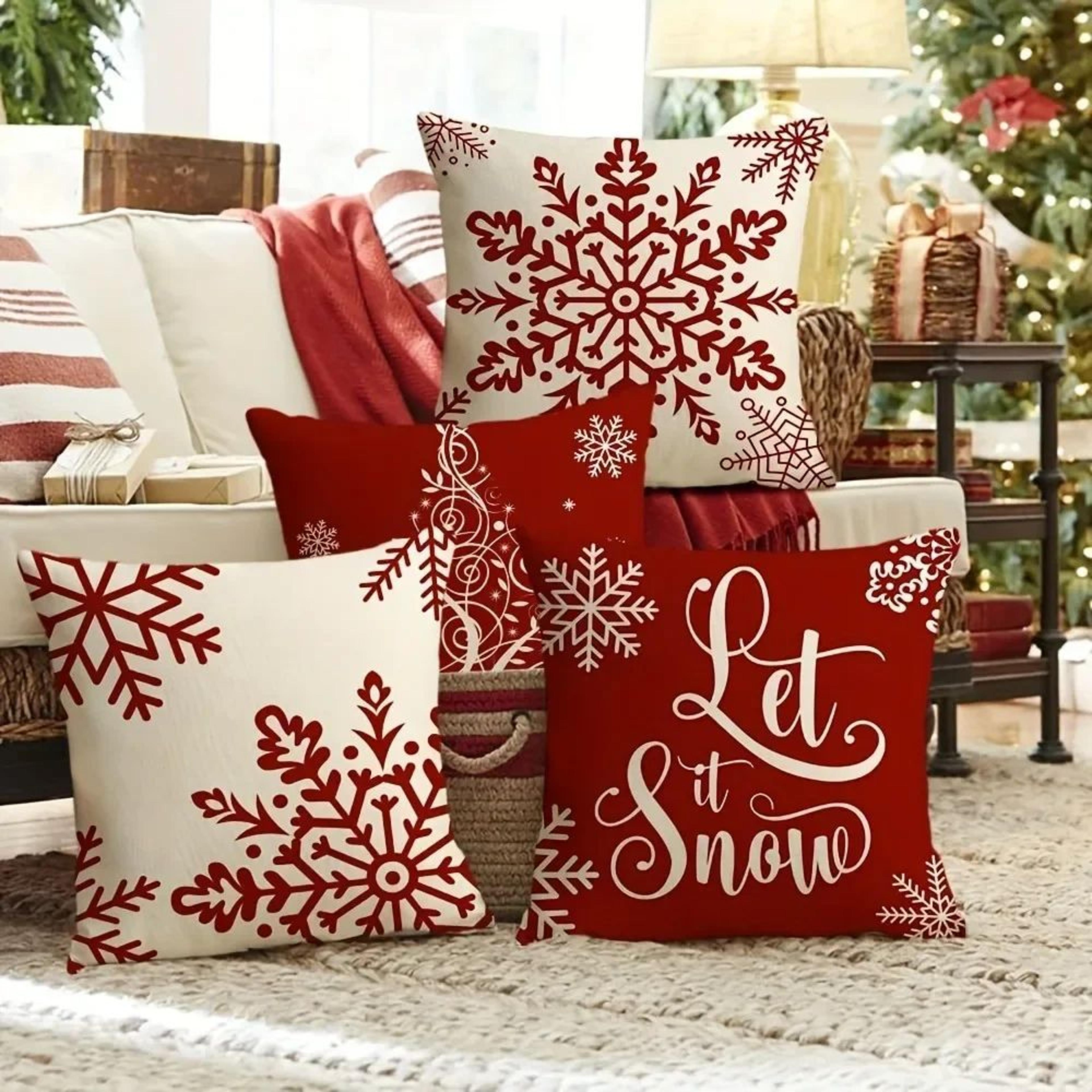 Red Snowflake Christmas Tree Pillow Cover  Festive Holiday Cushion Decor 5