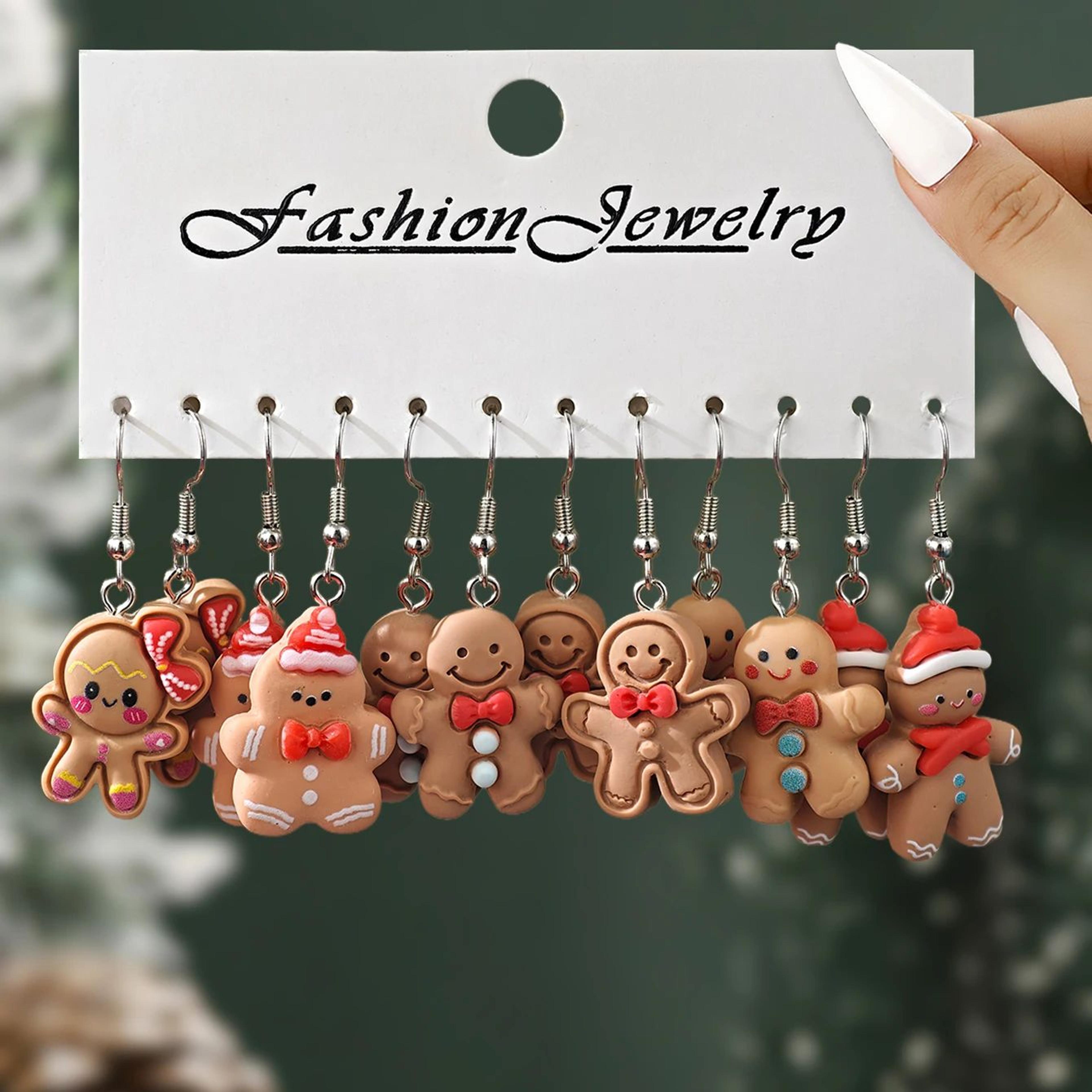 Cute Christmas Resin Dangle Earrings Set  Gingerbread Santa Tree And Penguin Holiday Jewelry 1