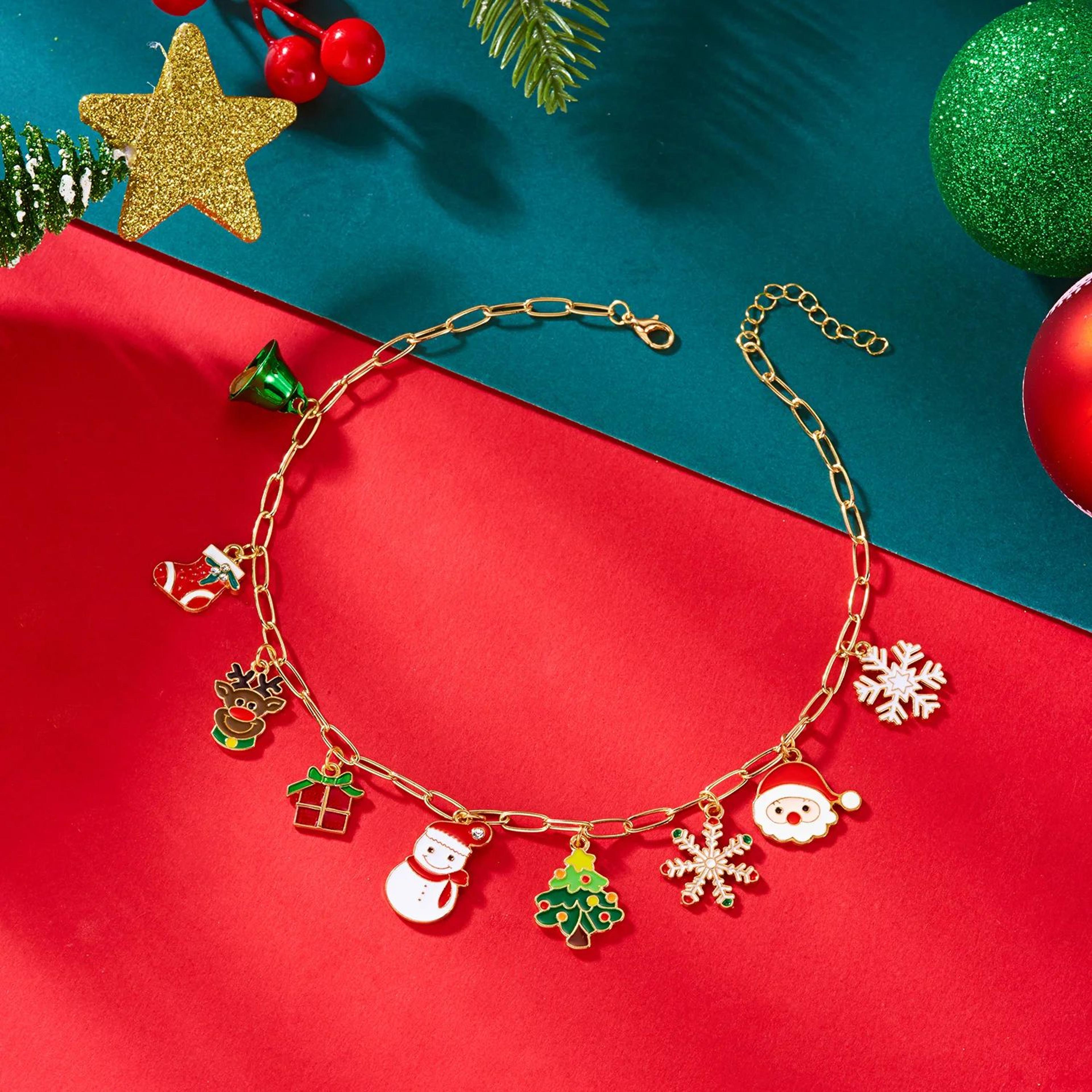 Christmas Rhinestone Pendant Necklace For Women  Snowflake Santa Bell Holiday Jewelry 1