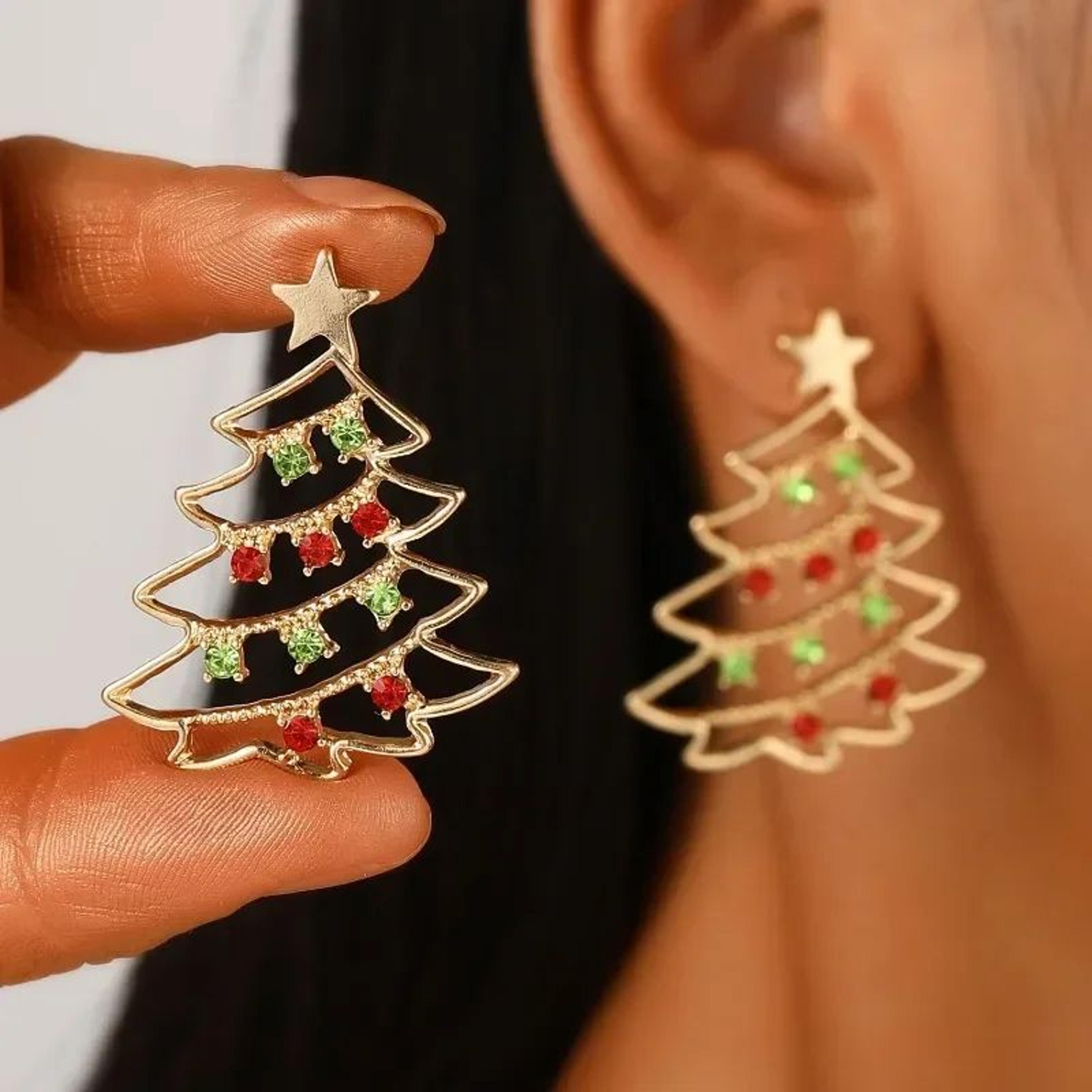 colorful zircon christmas tree stud earrings for women