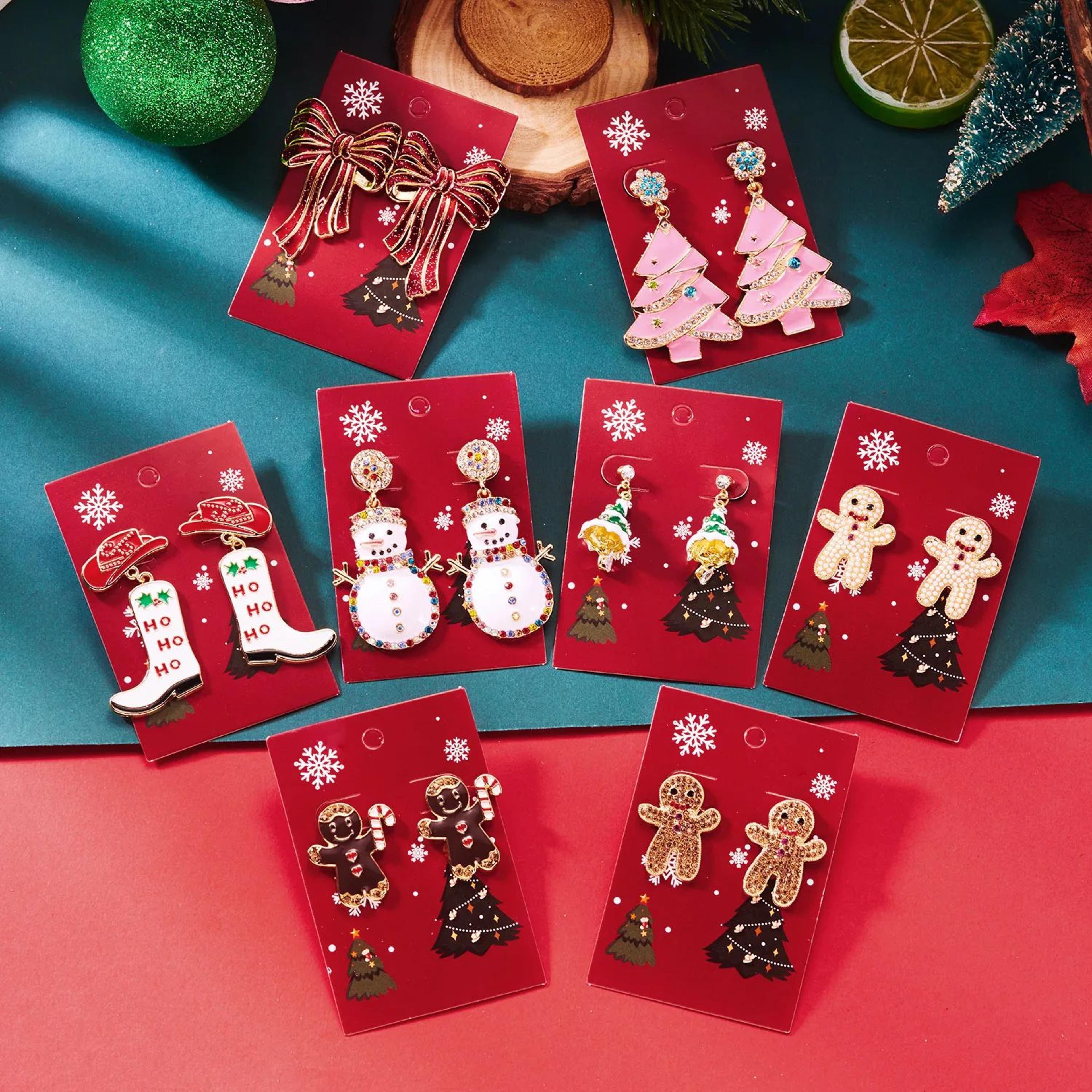 Christmas Enamel Hoop Earrings With Tree Snowflake And Candy Cane Charms 5