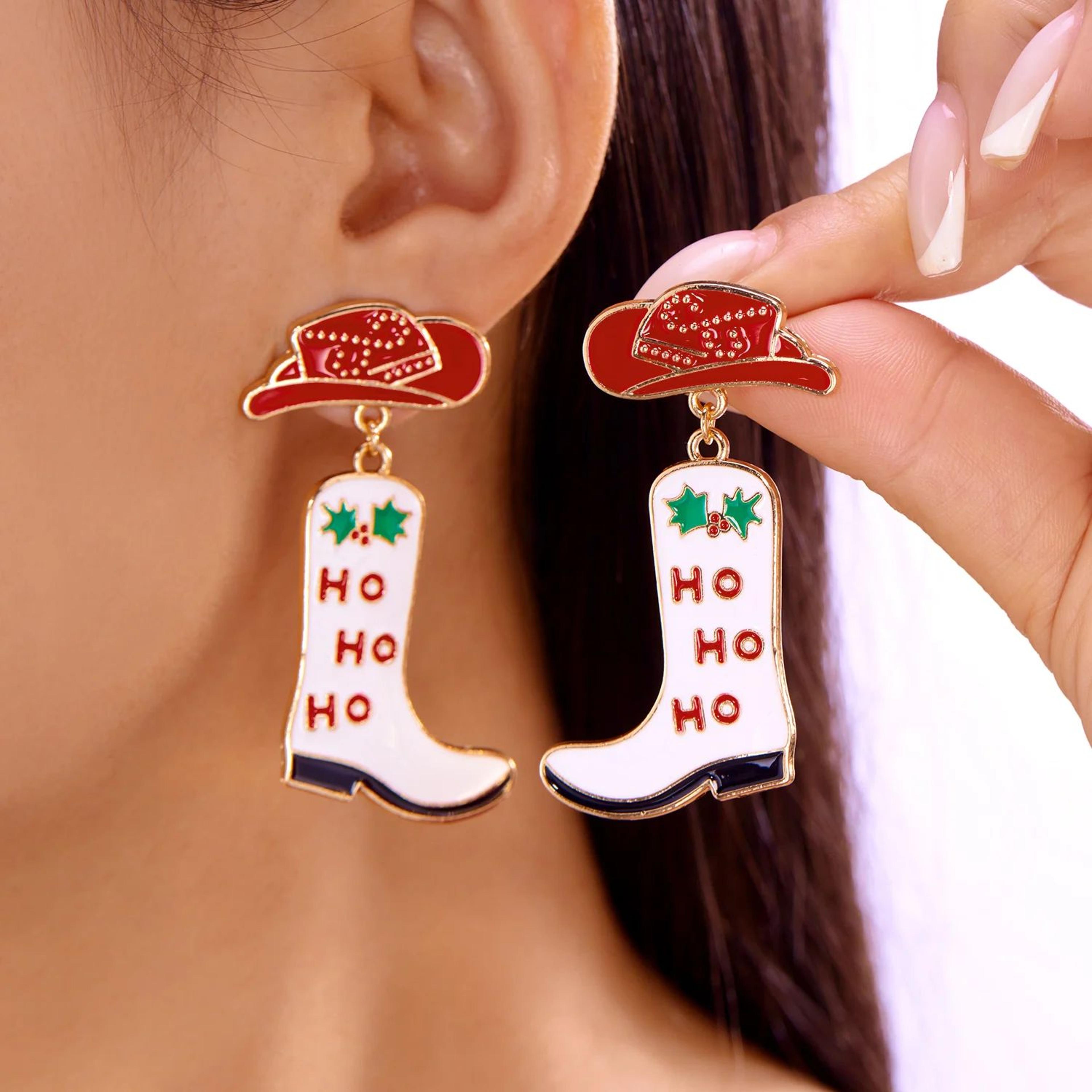 Christmas Enamel Hoop Earrings With Tree Snowflake And Candy Cane Charms 15