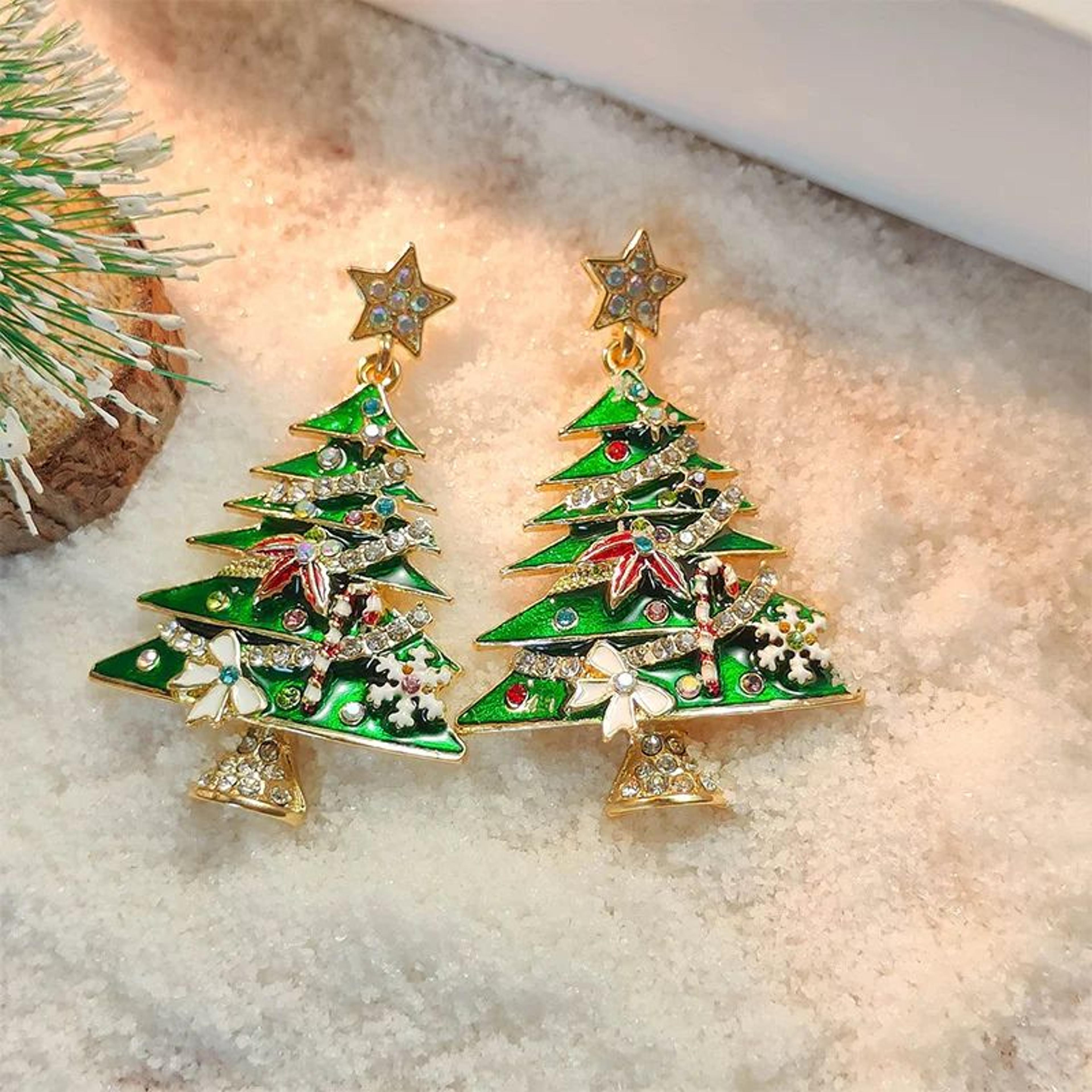 green christmas tree zircon crystal star dangle earrings