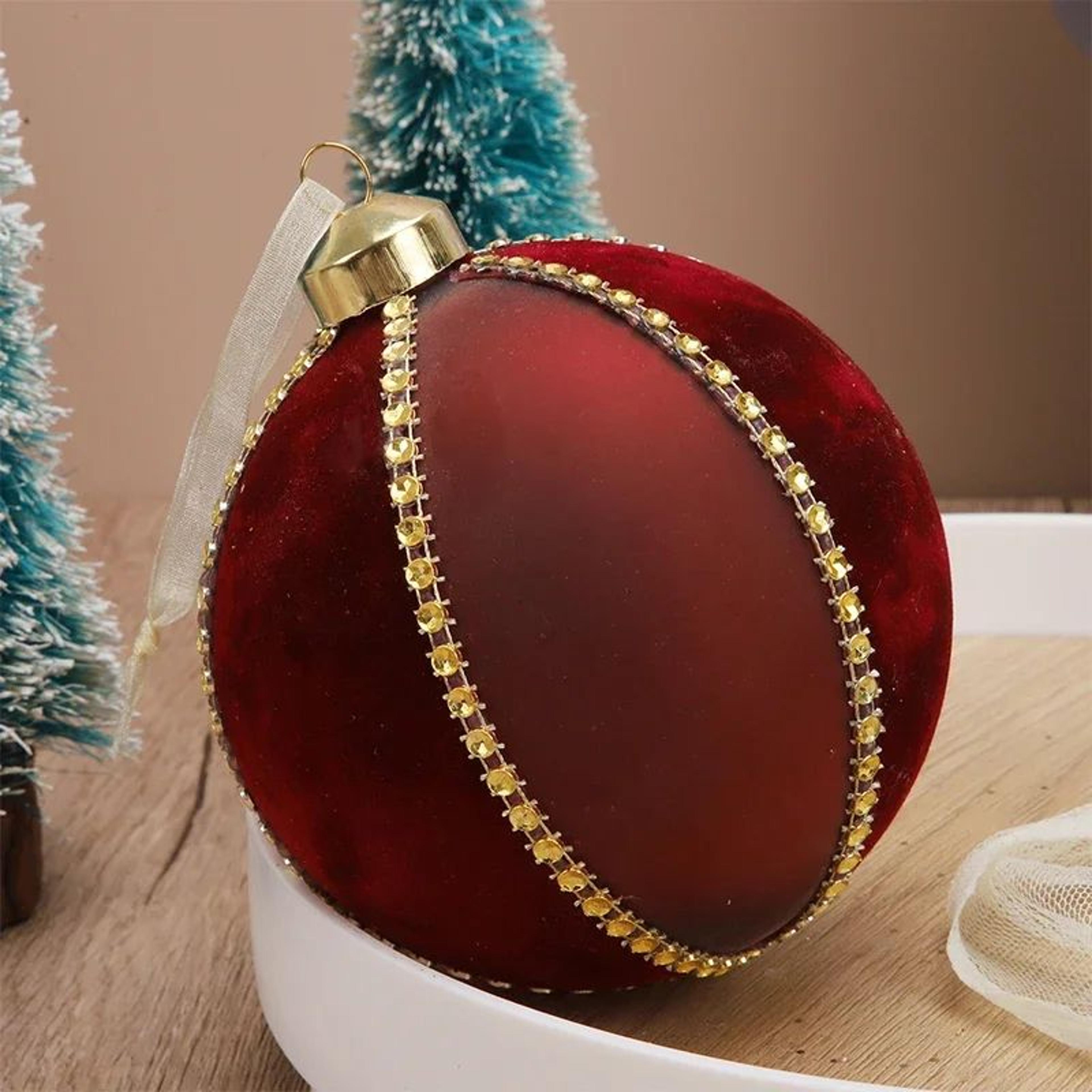 8cm Flocked Glass Christmas Ball Ornament With Rhinestone Accents 2