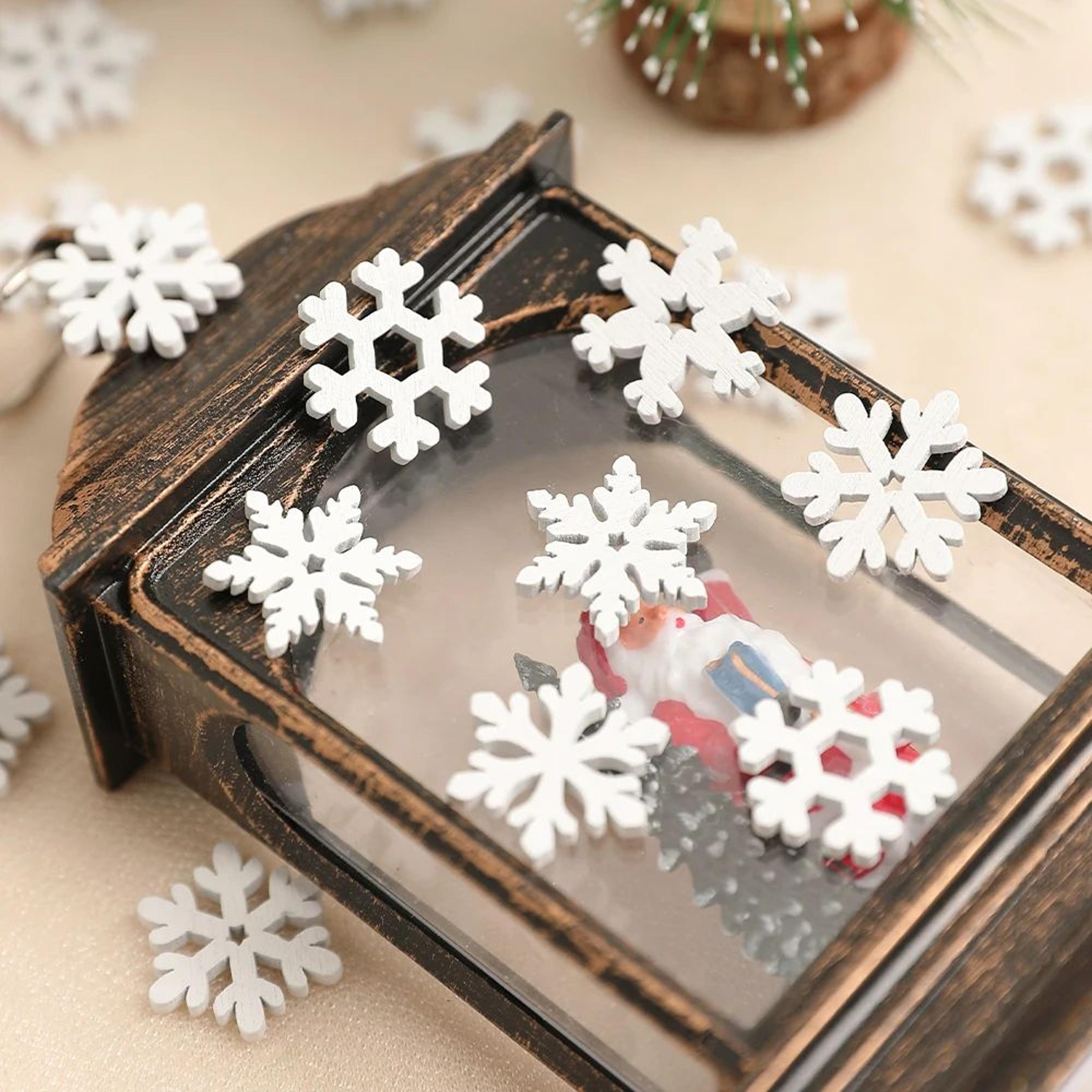 50PCS White Wooden Snowflake Christmas Ornaments For Tree Decor And DIY Crafts 3