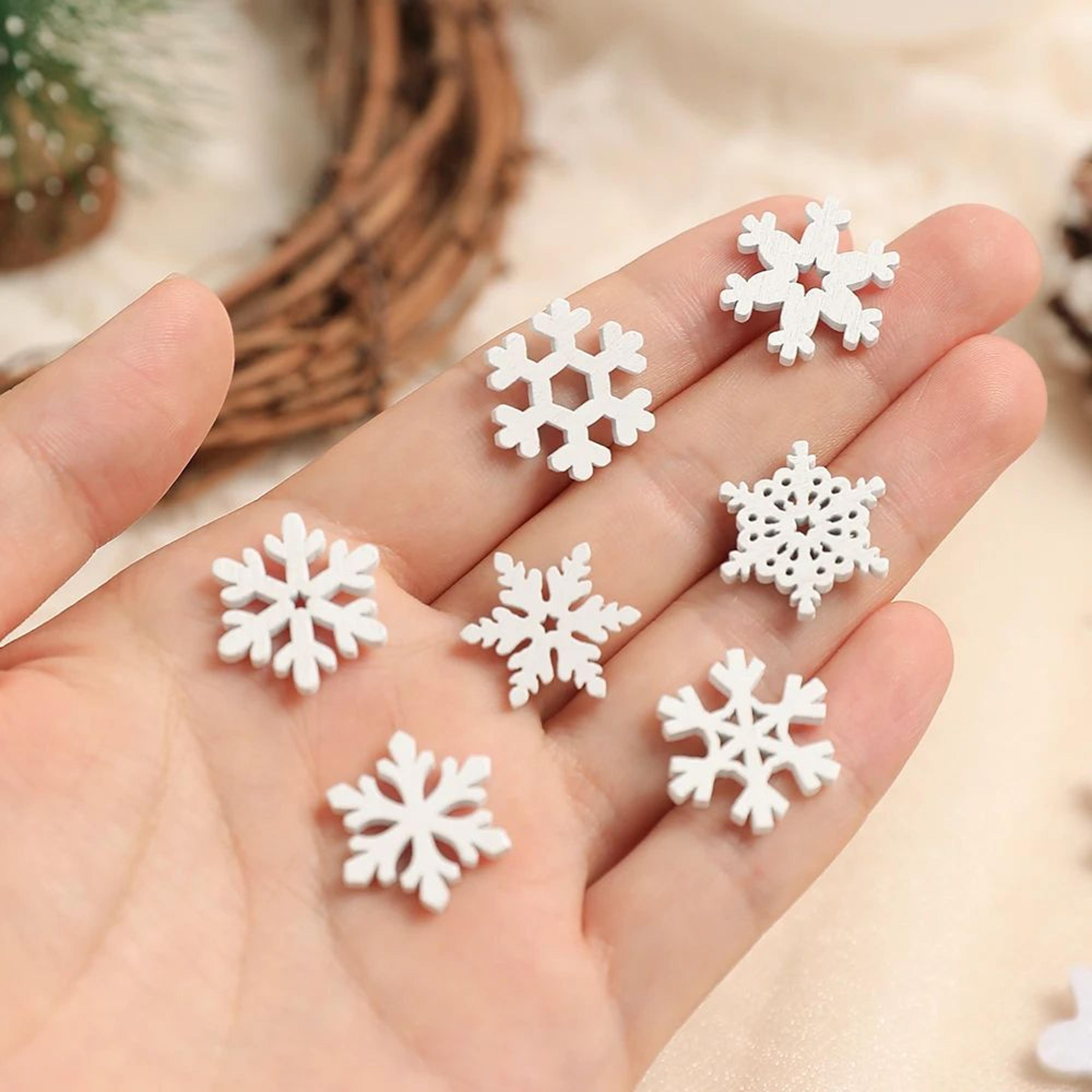 50PCS White Wooden Snowflake Christmas Ornaments For Tree Decor And DIY Crafts 1