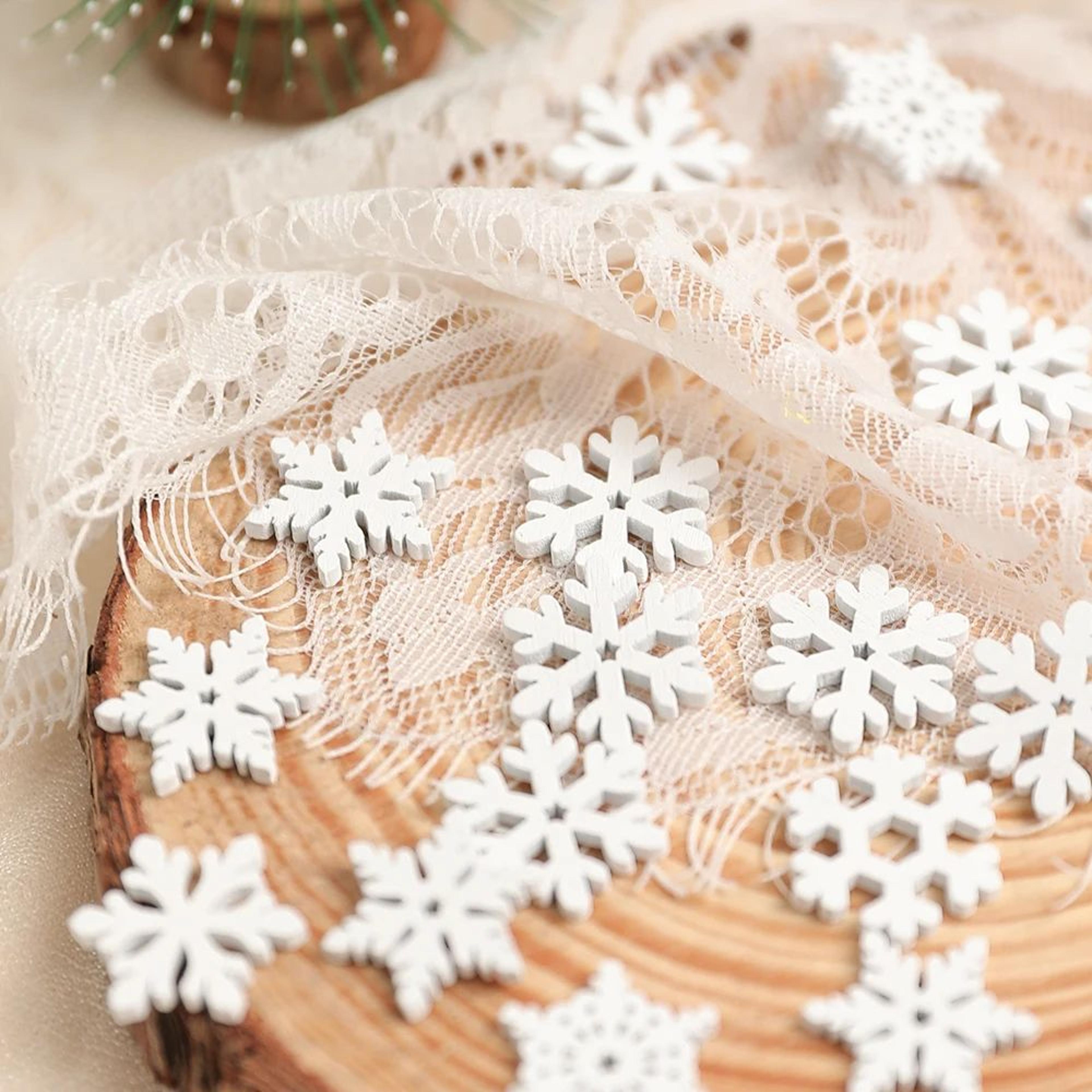 50PCS White Wooden Snowflake Christmas Ornaments For Tree Decor And DIY Crafts 2