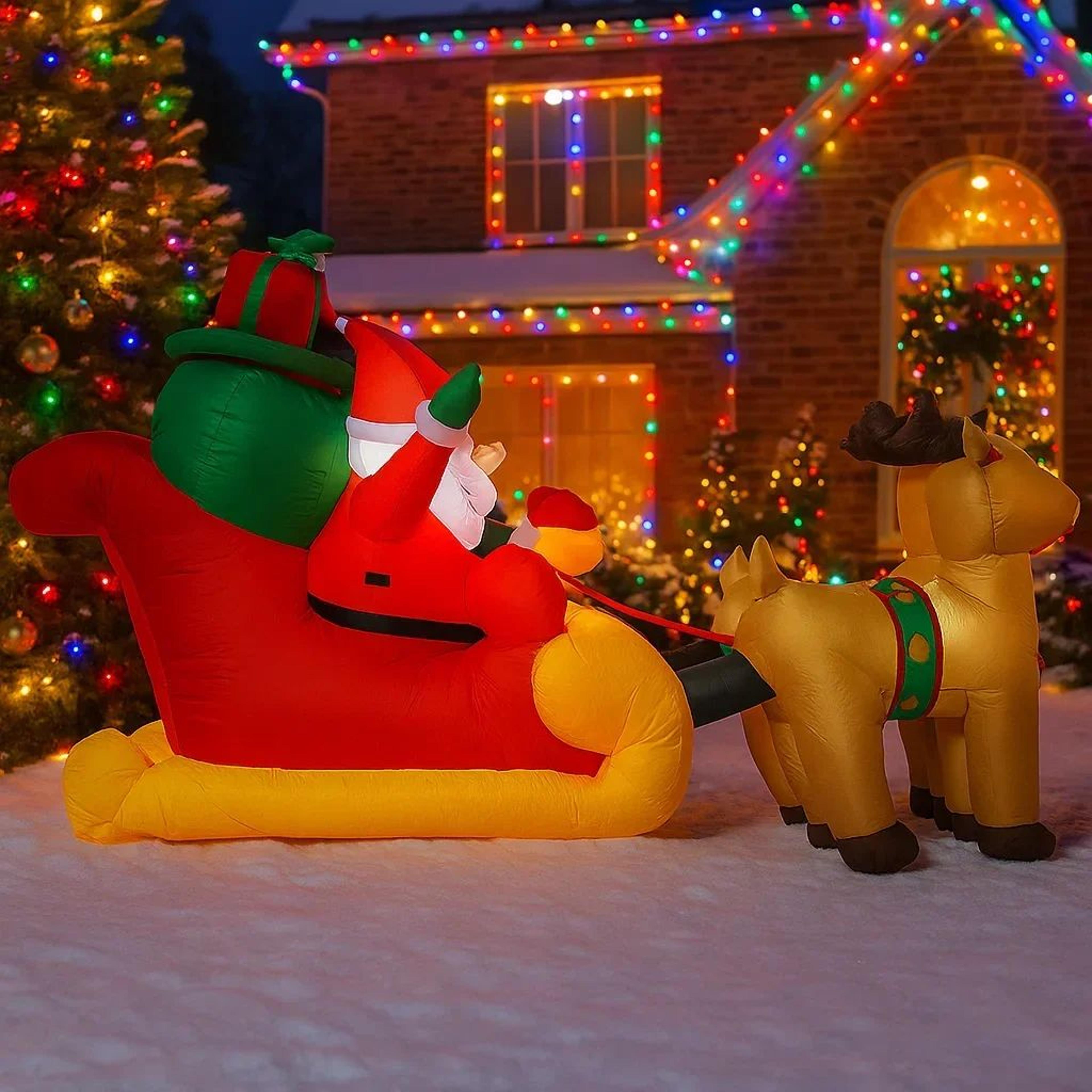 72FT Inflatable Santa Sleigh Reindeer Christmas Yard Decoration With LED Lights 1