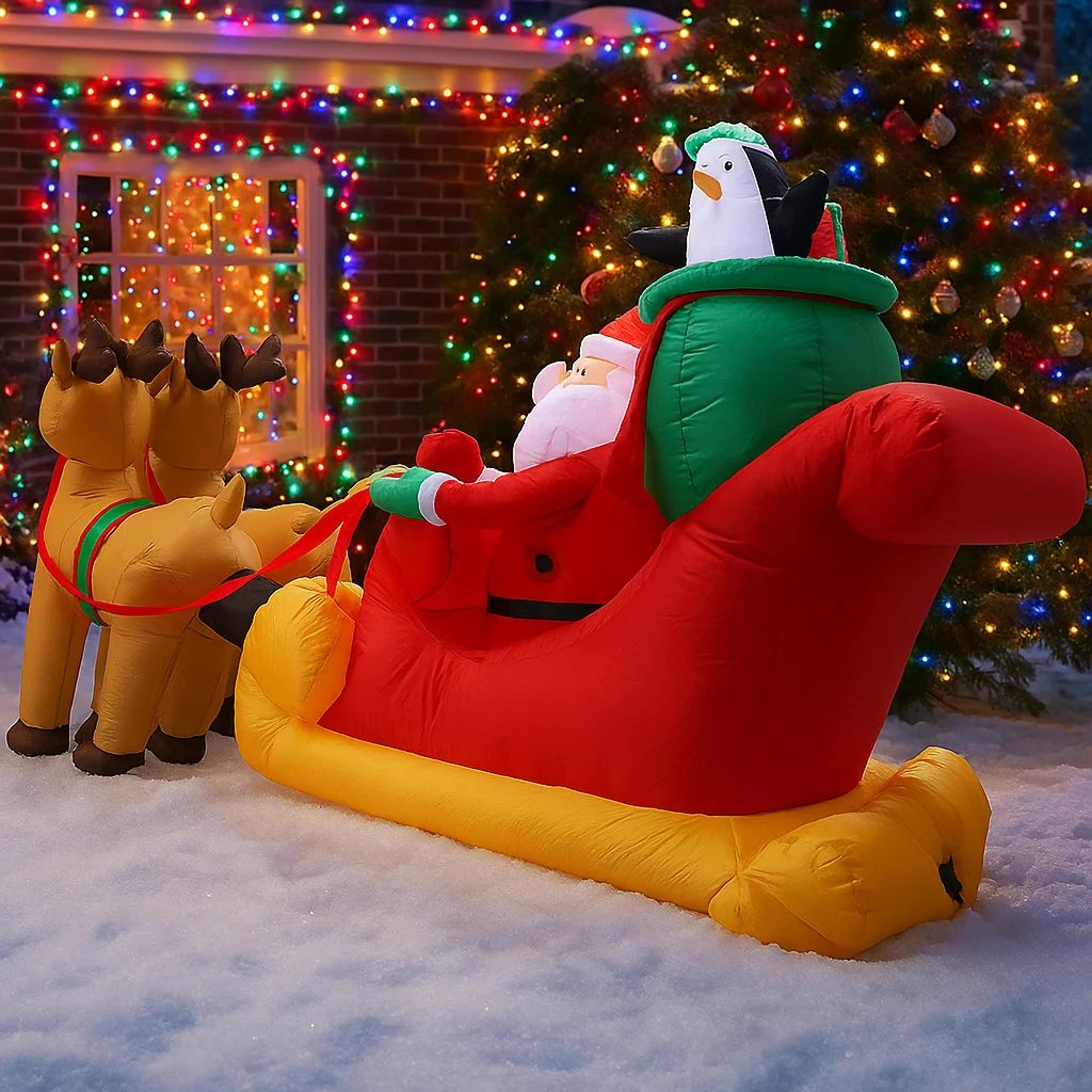 72FT Inflatable Santa Sleigh Reindeer Christmas Yard Decoration With LED Lights 4