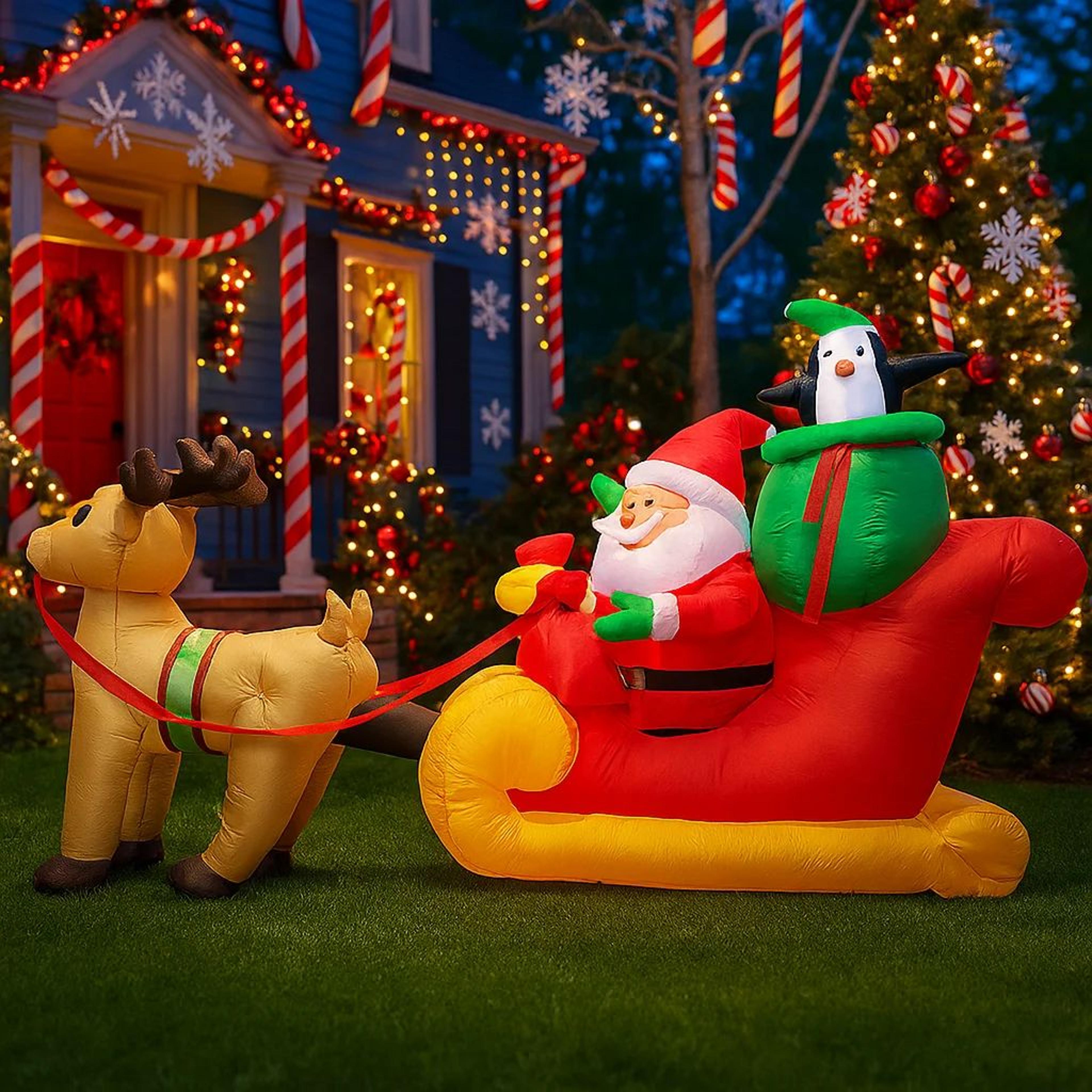 72FT Inflatable Santa Sleigh Reindeer Christmas Yard Decoration With LED Lights 5