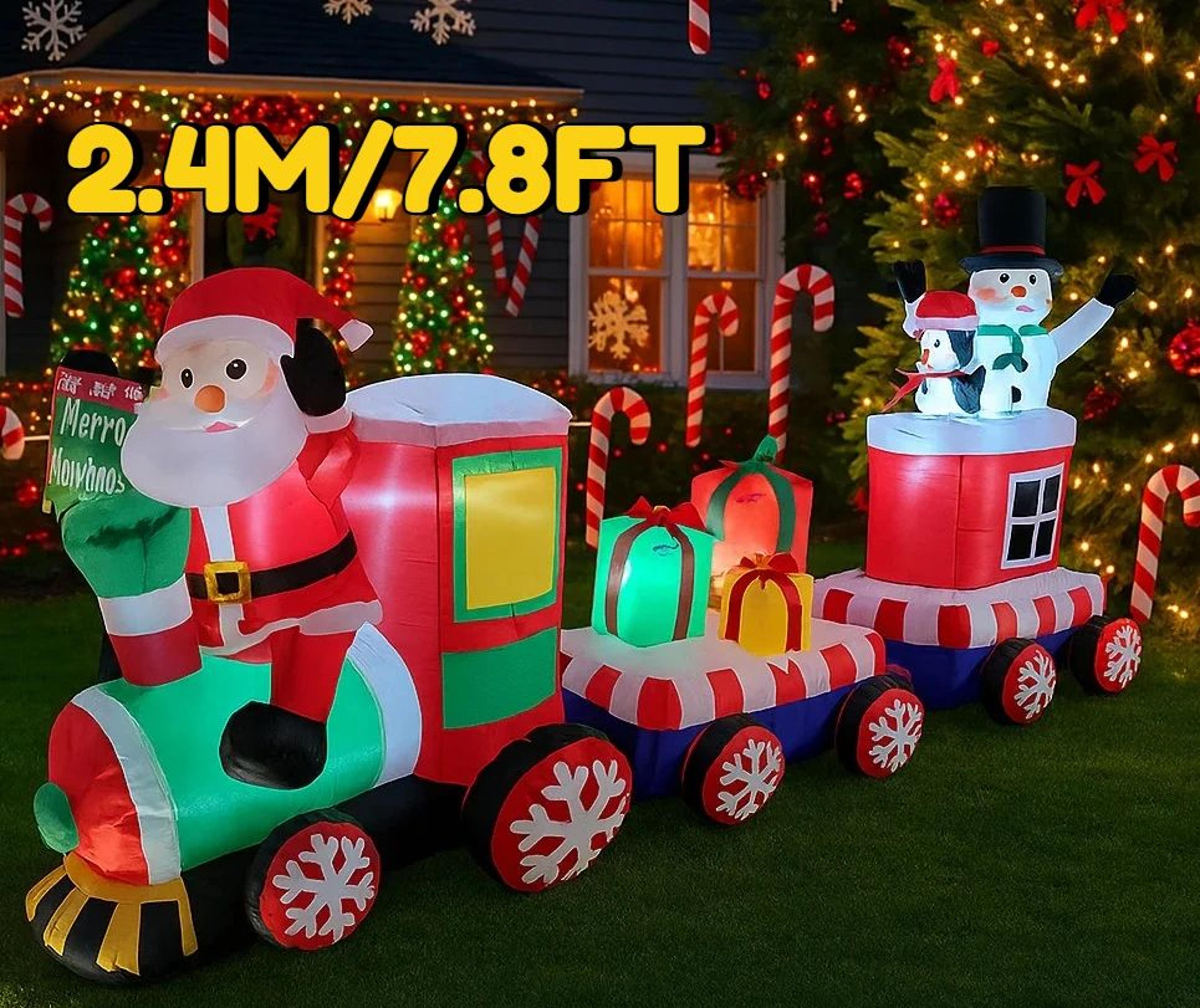78FT Inflatable Santa Train Christmas Yard Decoration With LED Lights 3