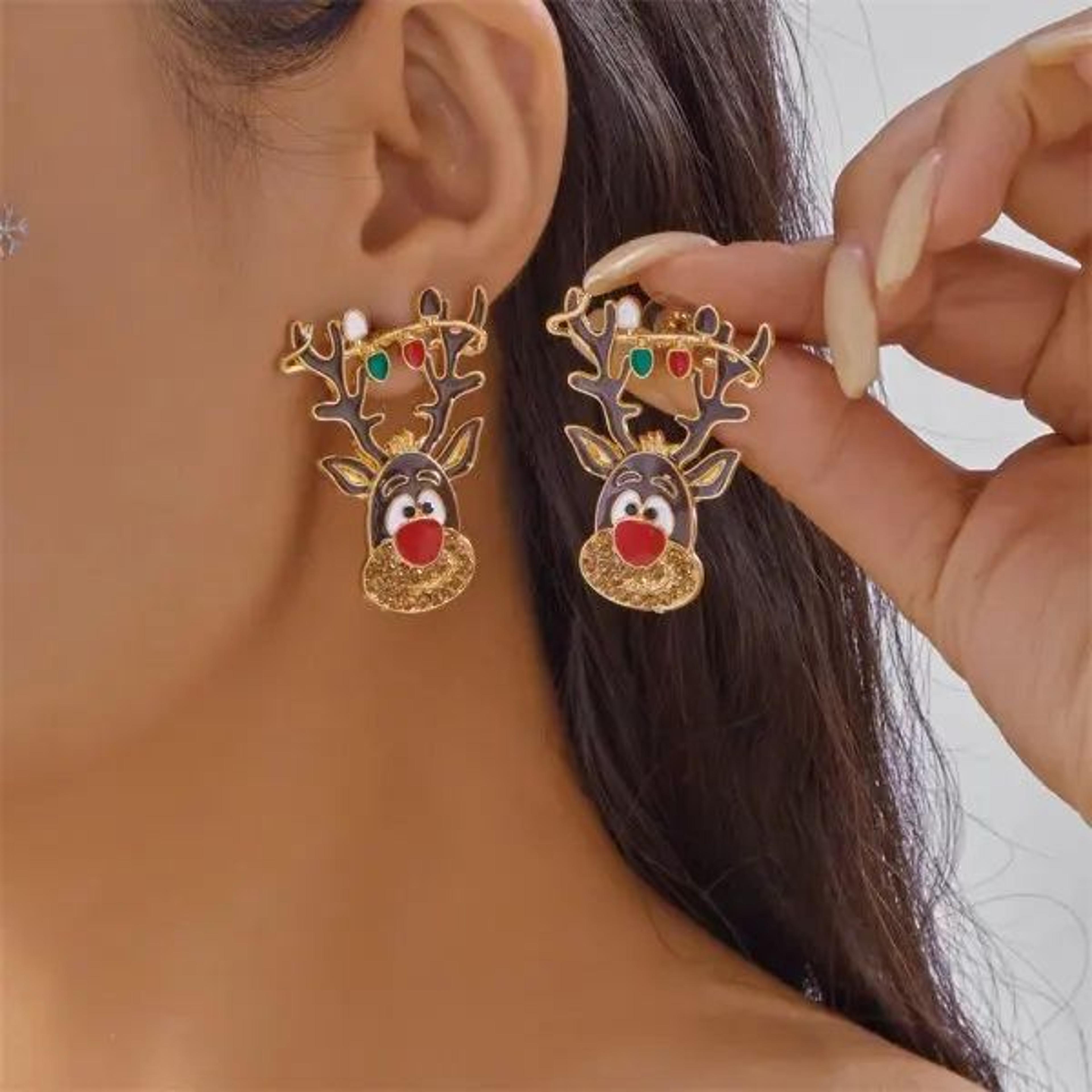 christmas light bulb drop earrings with rhinestone bow for women
