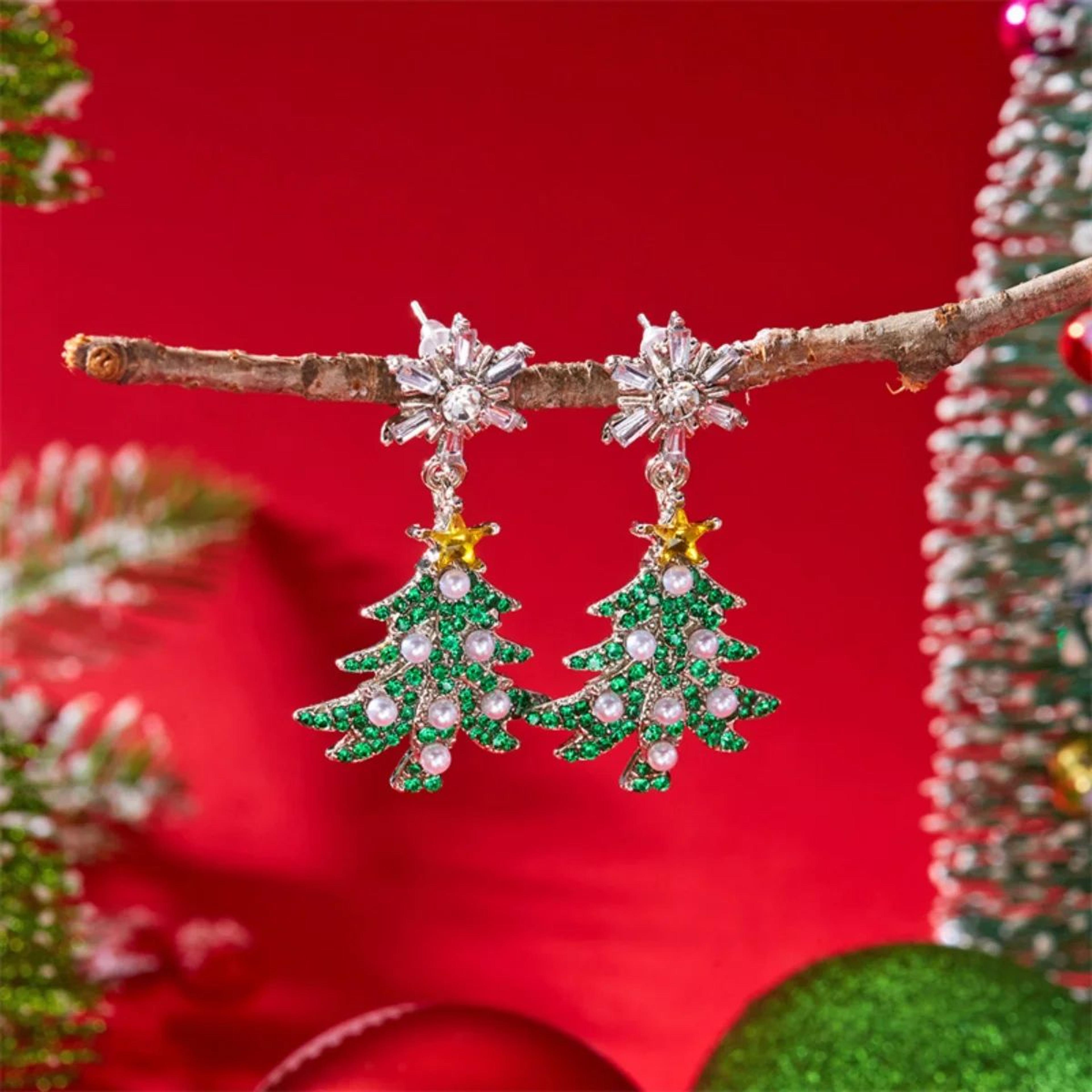 Christmas Rhinestone Pearl Snowflake Tree Star Bell Drop Earrings 1