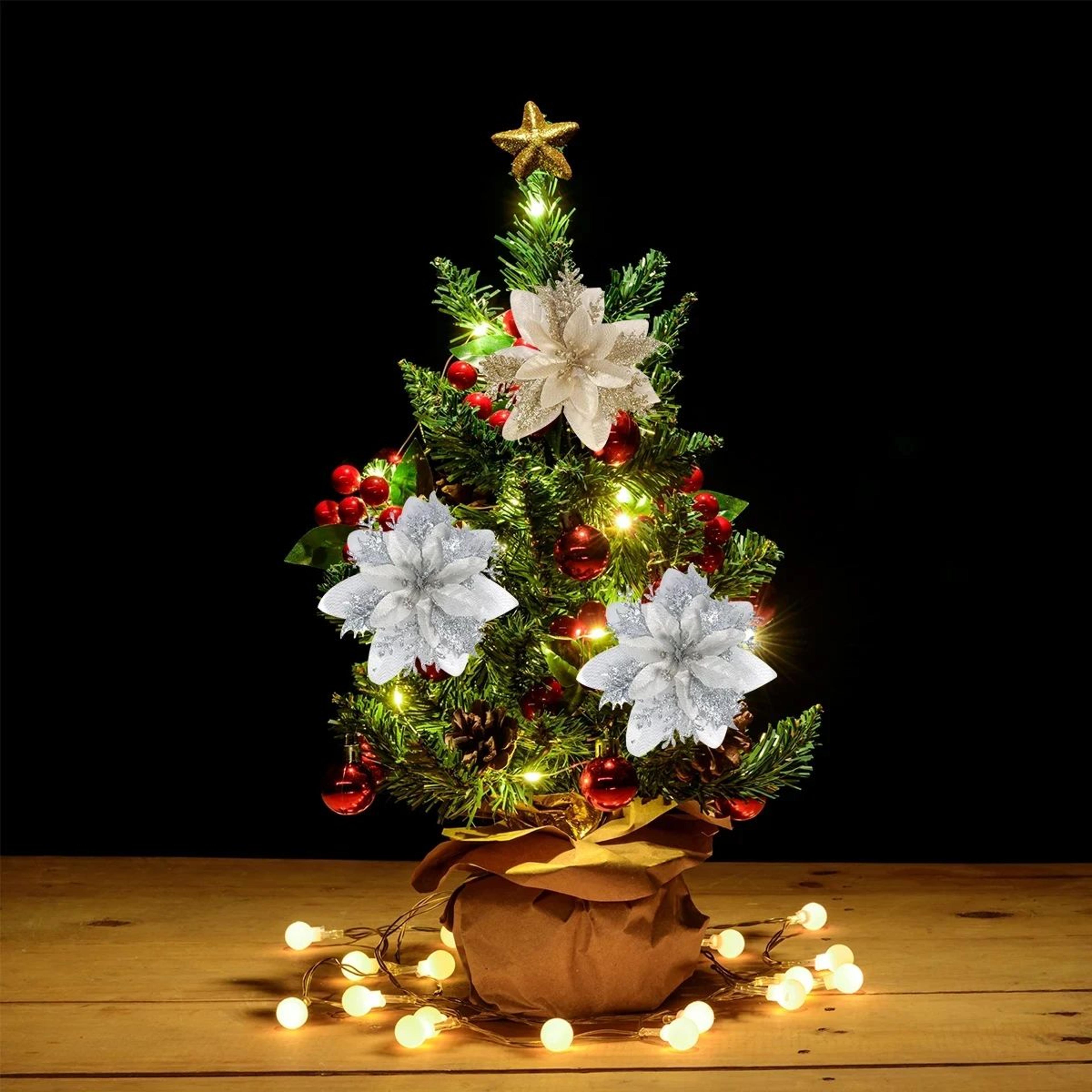 5PCS Pink Glitter Poinsettia Christmas Flowers 55 Inch Tree And Wreath Ornaments 3