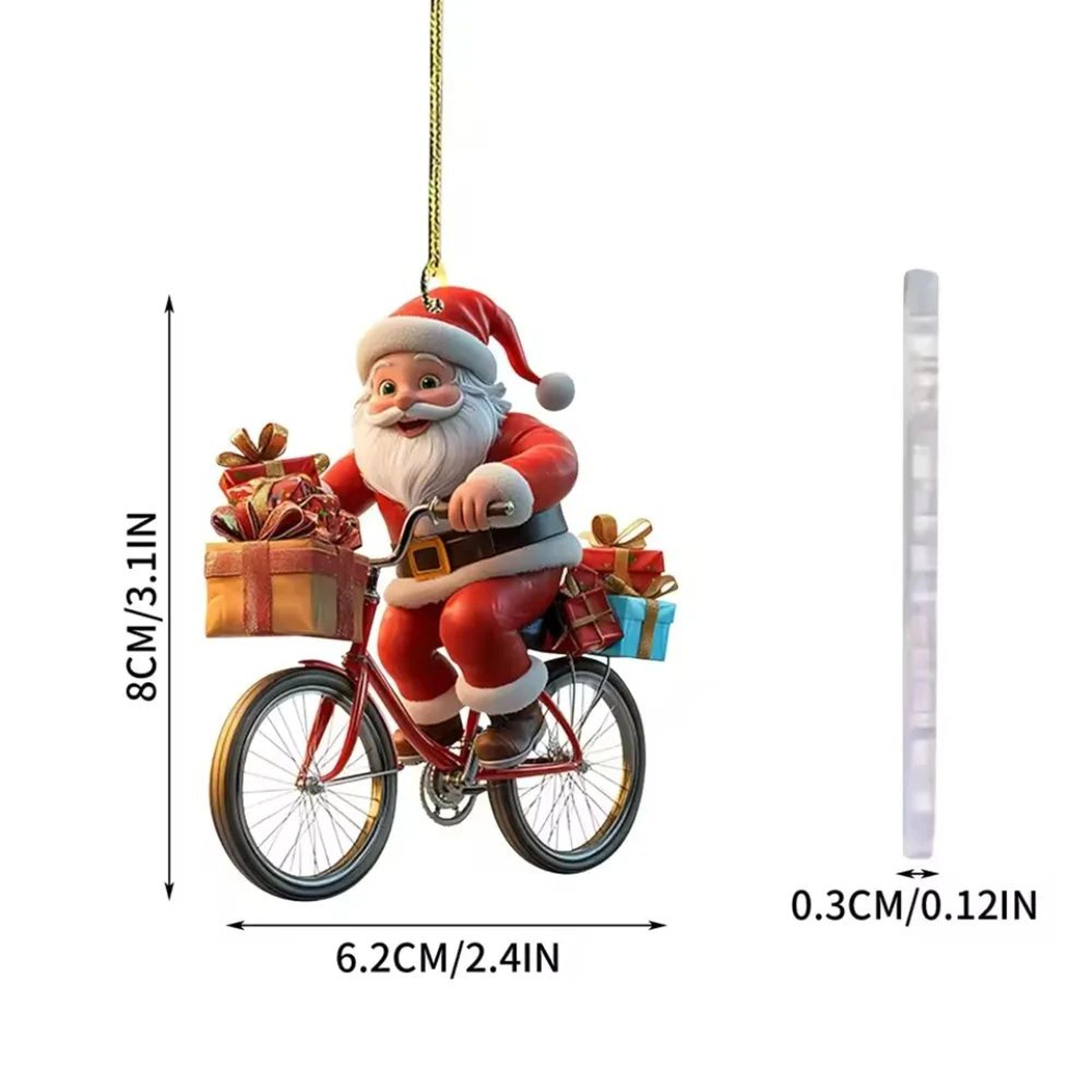 Santa Claus Bicycle Acrylic Christmas Ornament Hanging Decoration 2