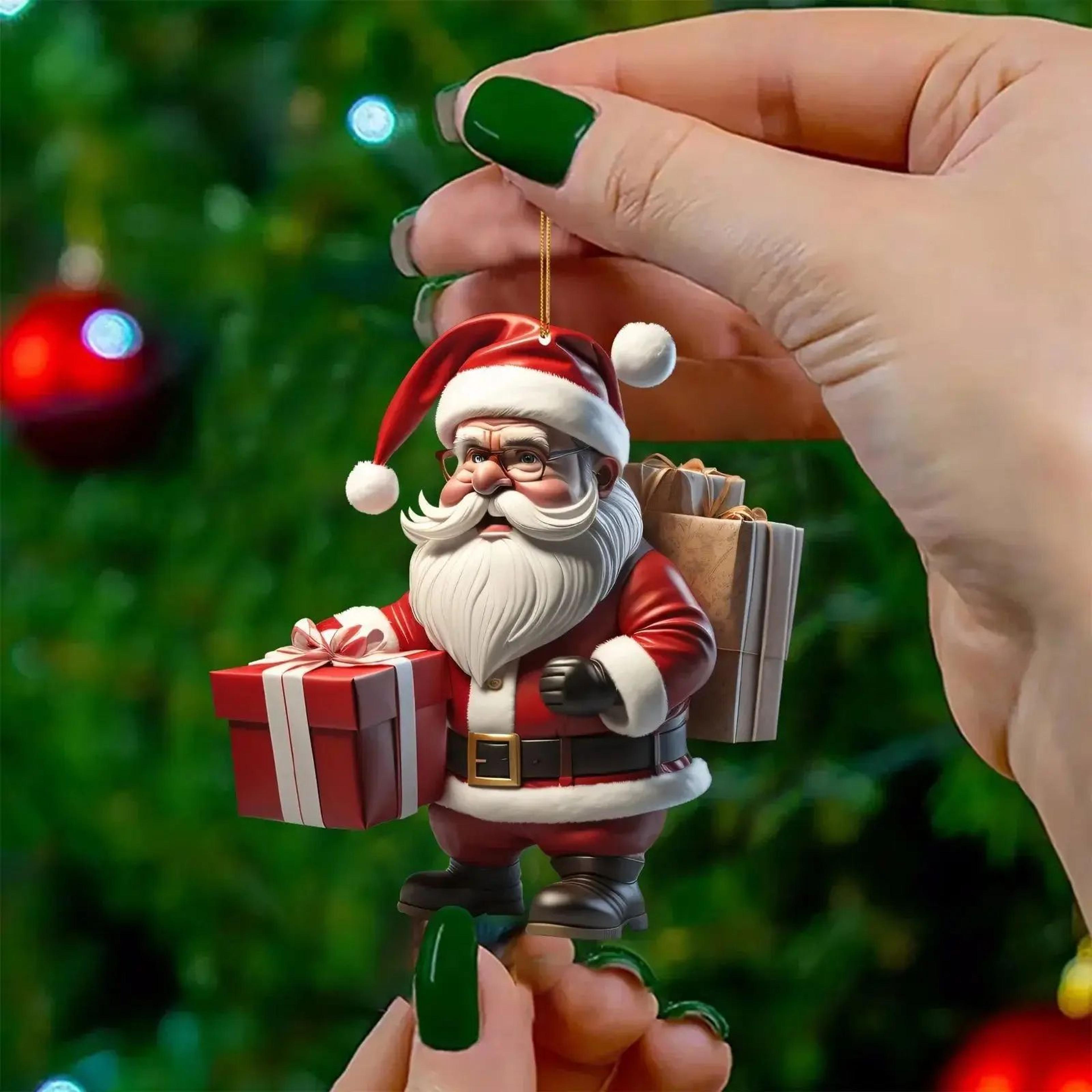 Santa Claus Bicycle Acrylic Christmas Ornament Hanging Decoration 7