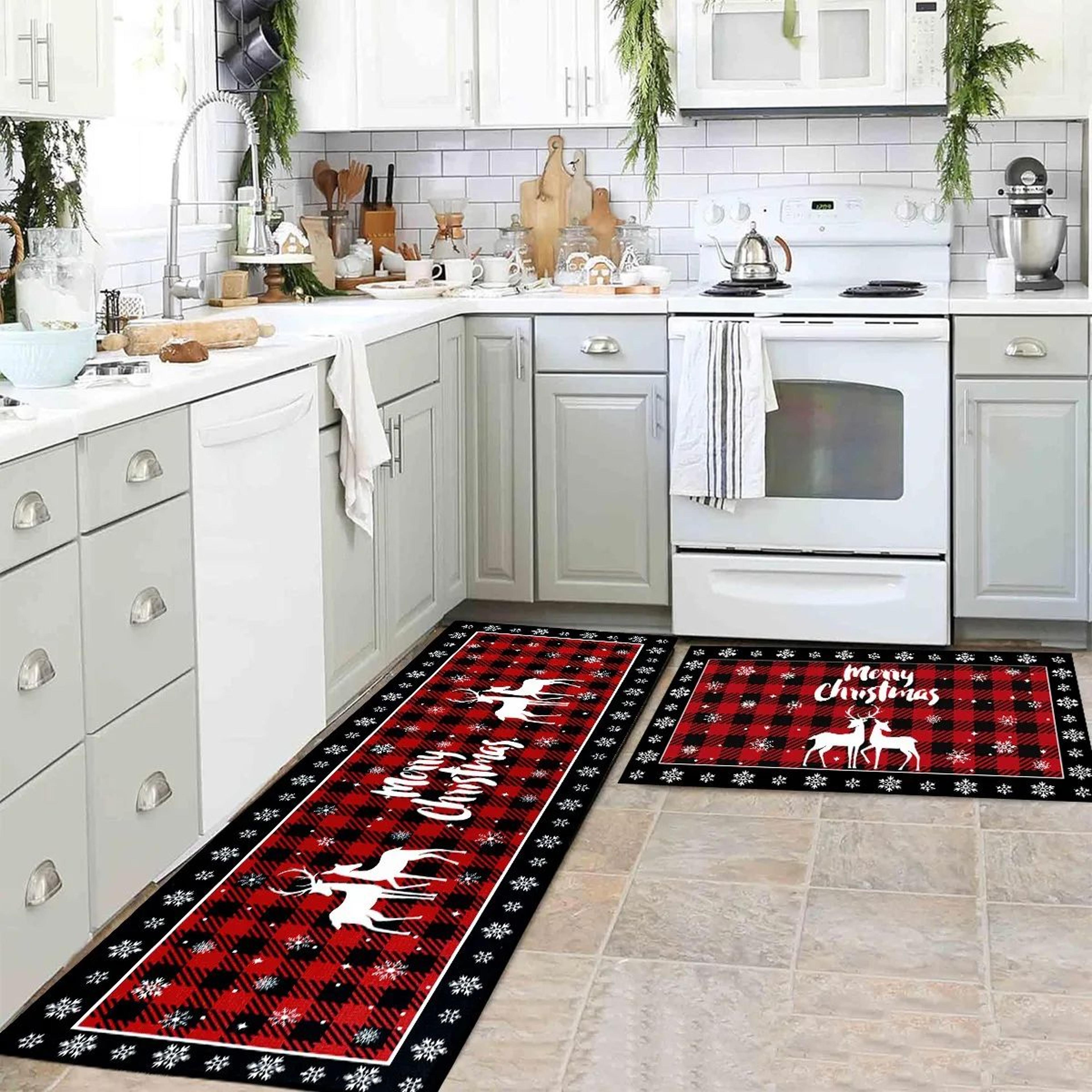 Plaid Christmas Tree Floor Mat  Absorbent Holiday Kitchen Rug And Festive Doormat 1