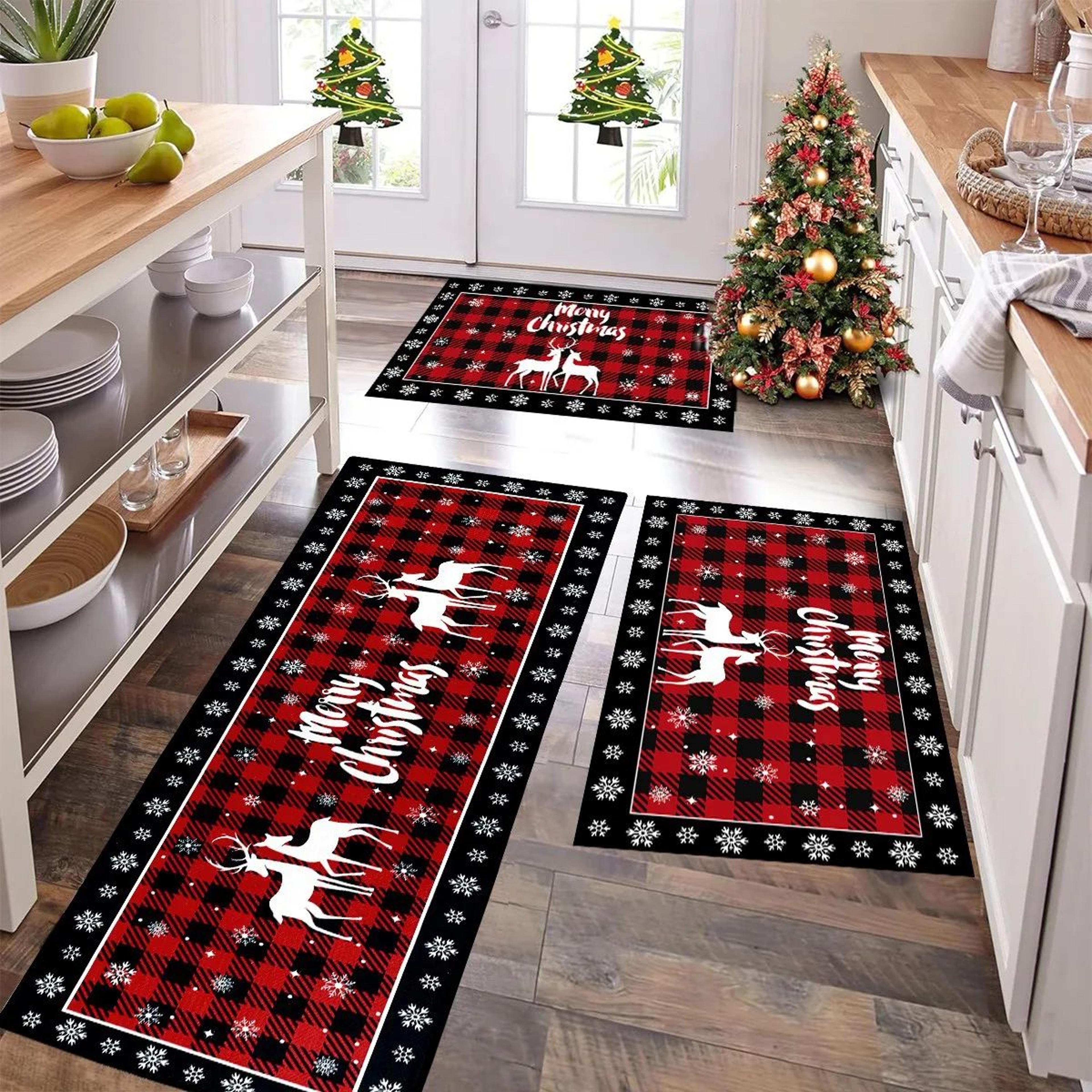 Plaid Christmas Tree Floor Mat  Absorbent Holiday Kitchen Rug And Festive Doormat 0