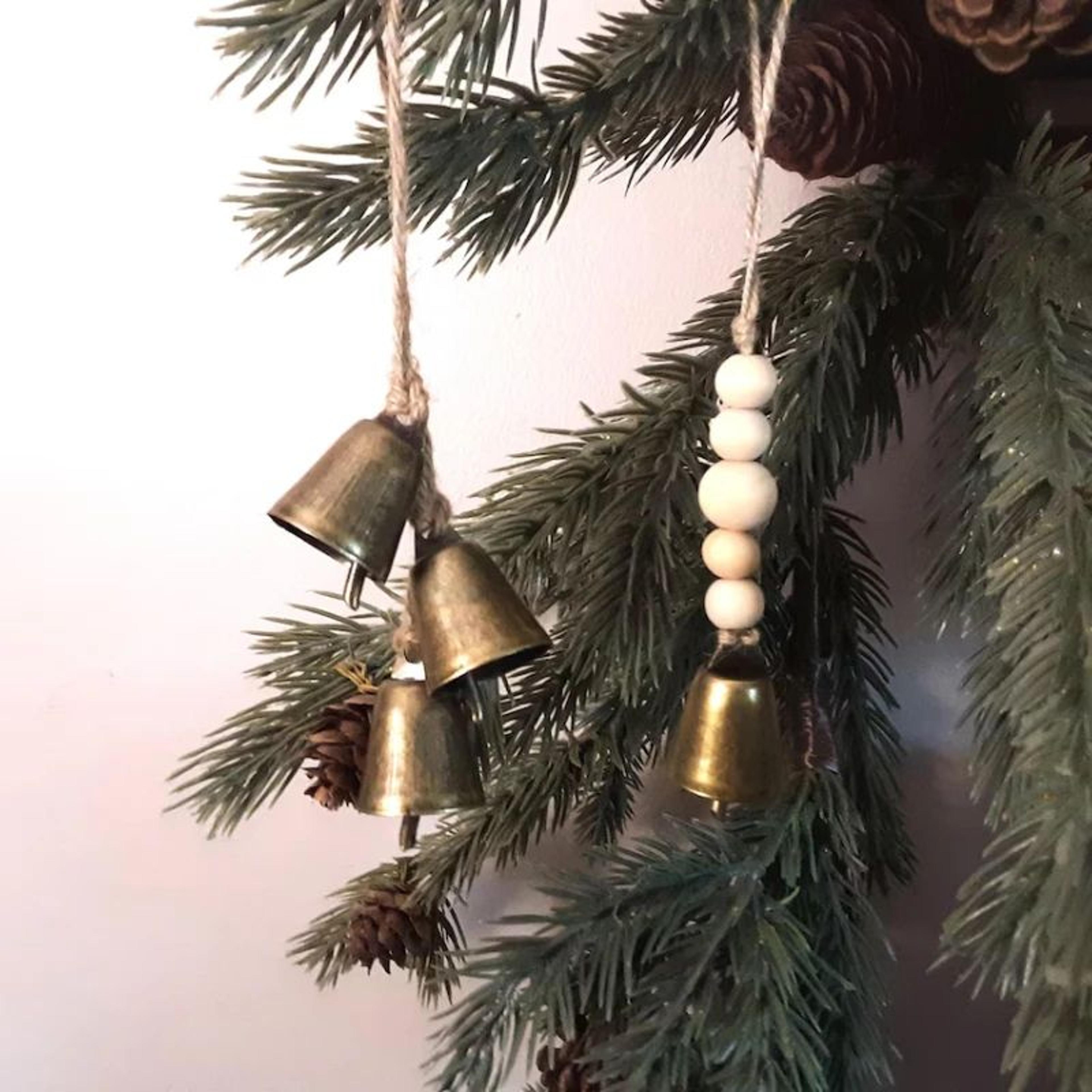 vintage hanging cow bells christmas ornaments - rustic antique metal bell decor