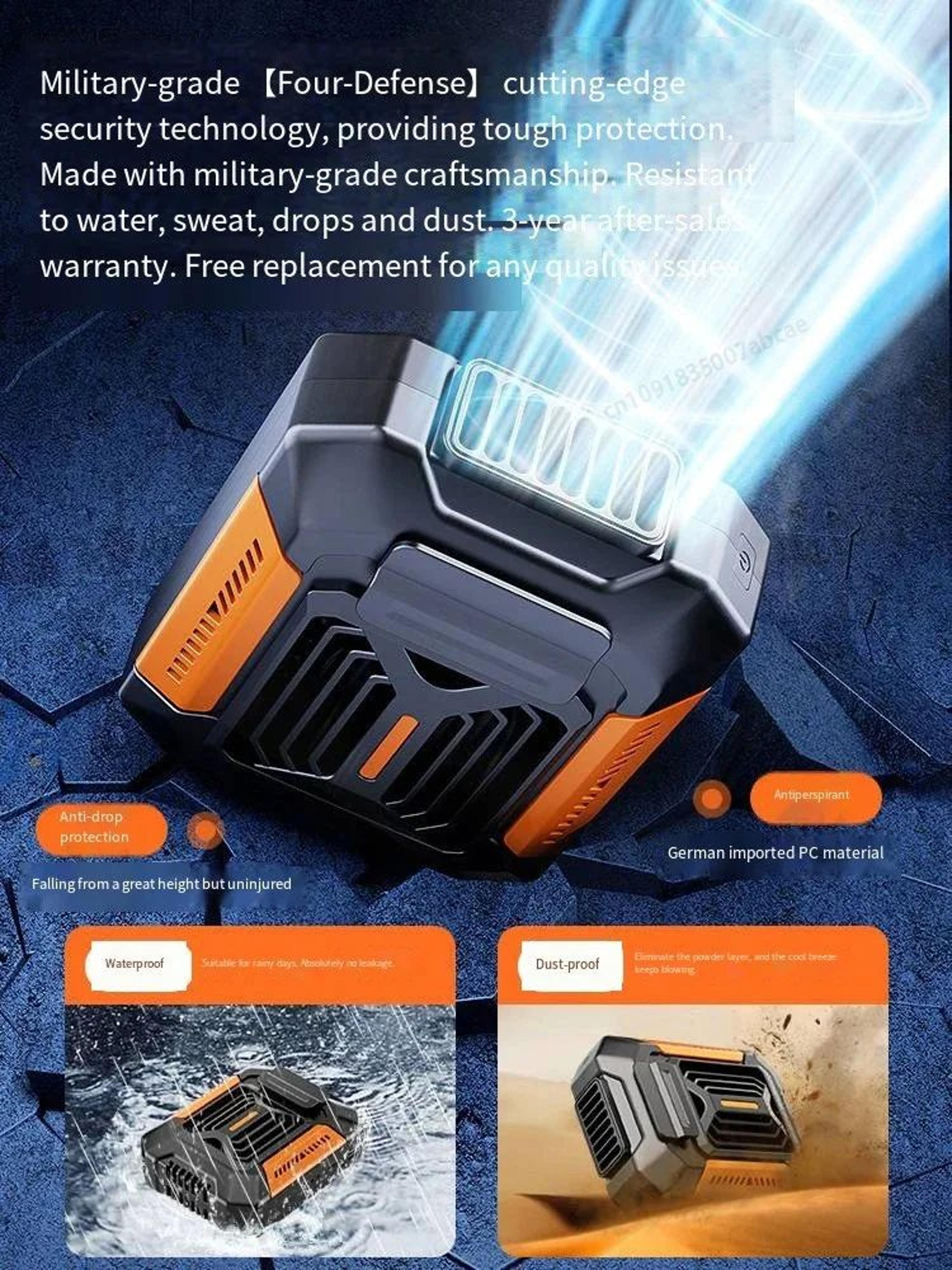 portable rechargeable belt clip fan with power bank and flashlight